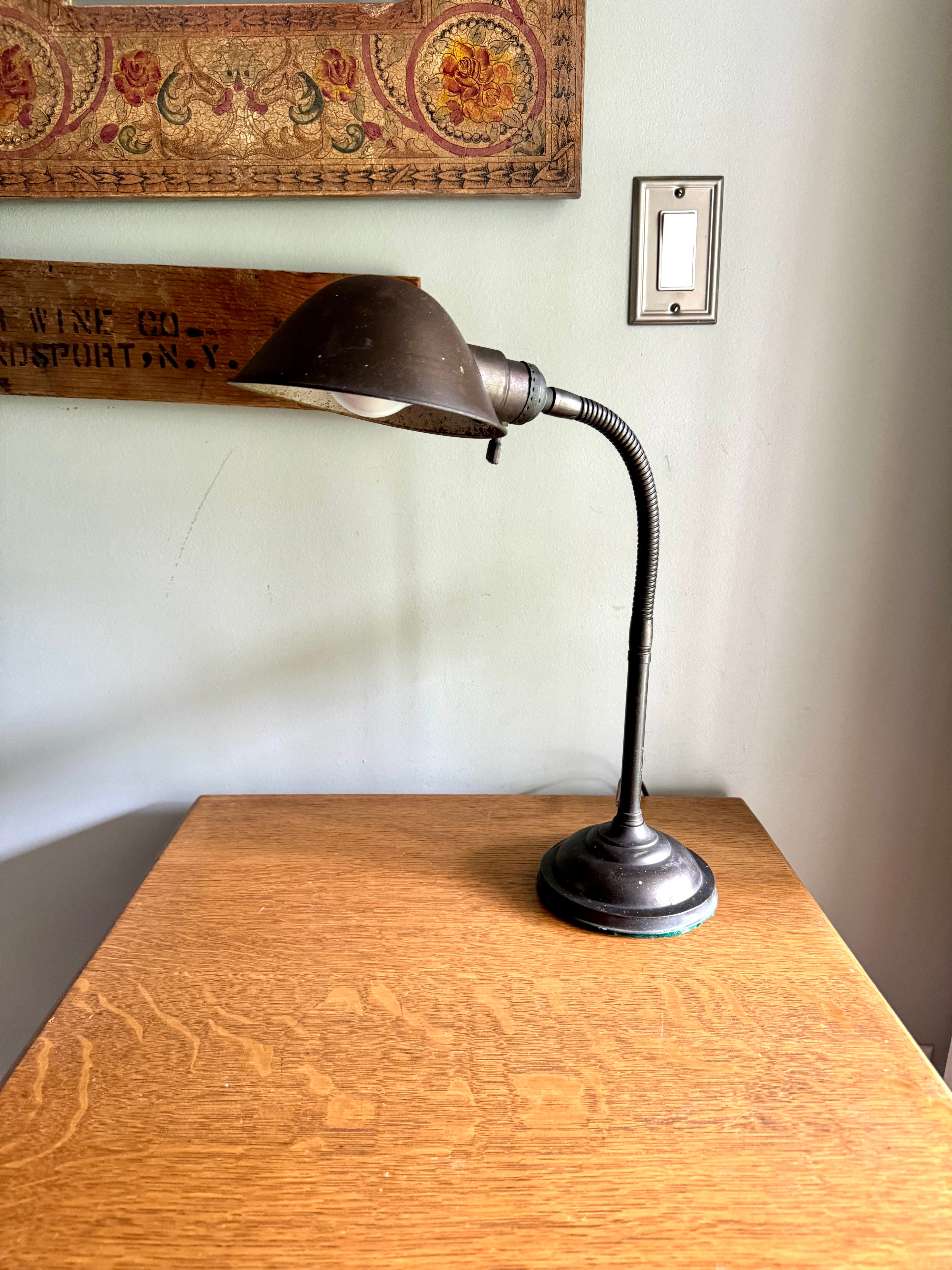 Distressed Faries Gooseneck Table Lamp | Brass Gooseneck Desk Lamp | Adjustable Desk Lamp | Rustic Lamp | Industrial Desk Lamp