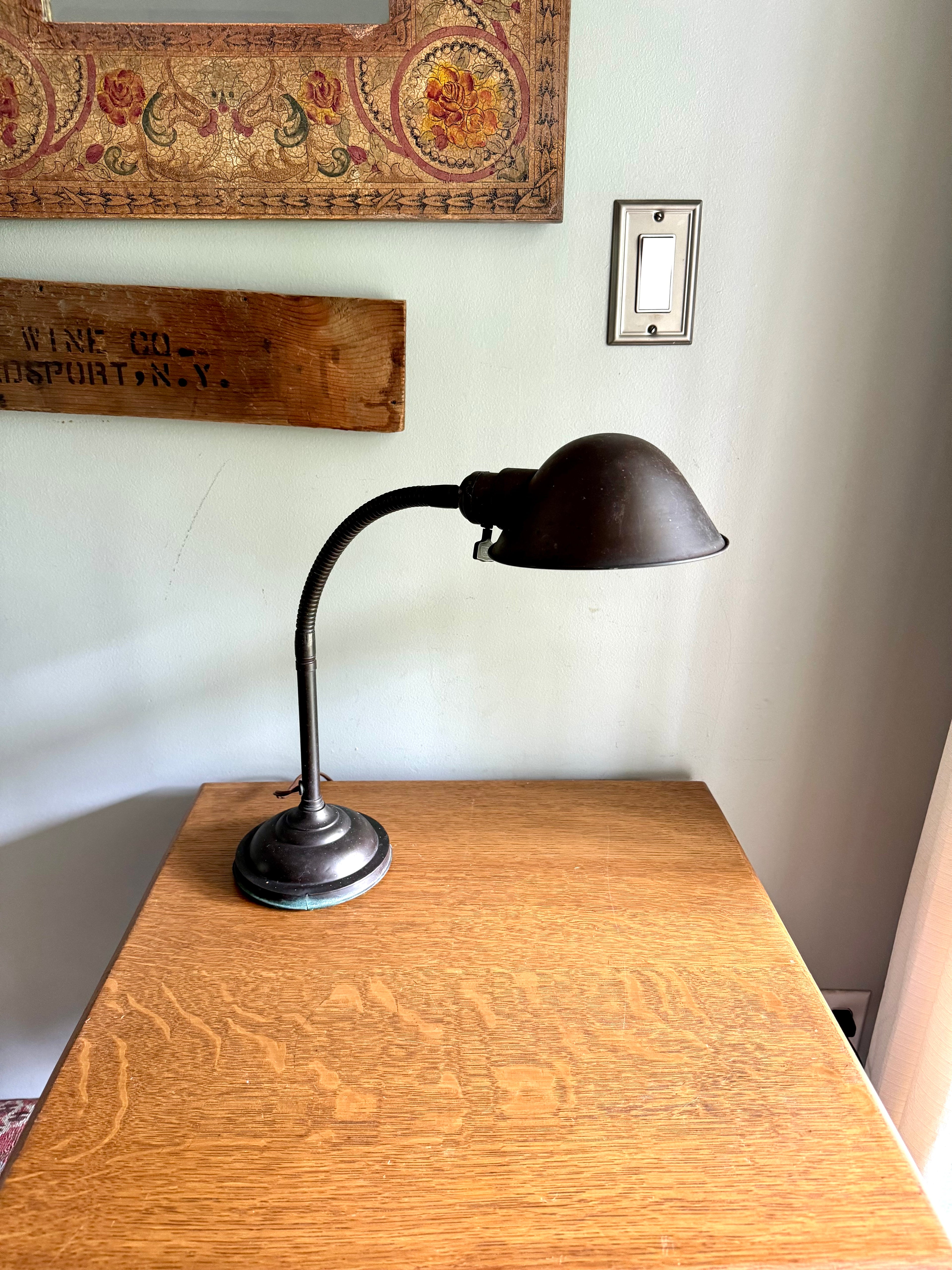 Distressed Faries Gooseneck Table Lamp | Brass Gooseneck Desk Lamp | Adjustable Desk Lamp | Rustic Lamp | Industrial Desk Lamp