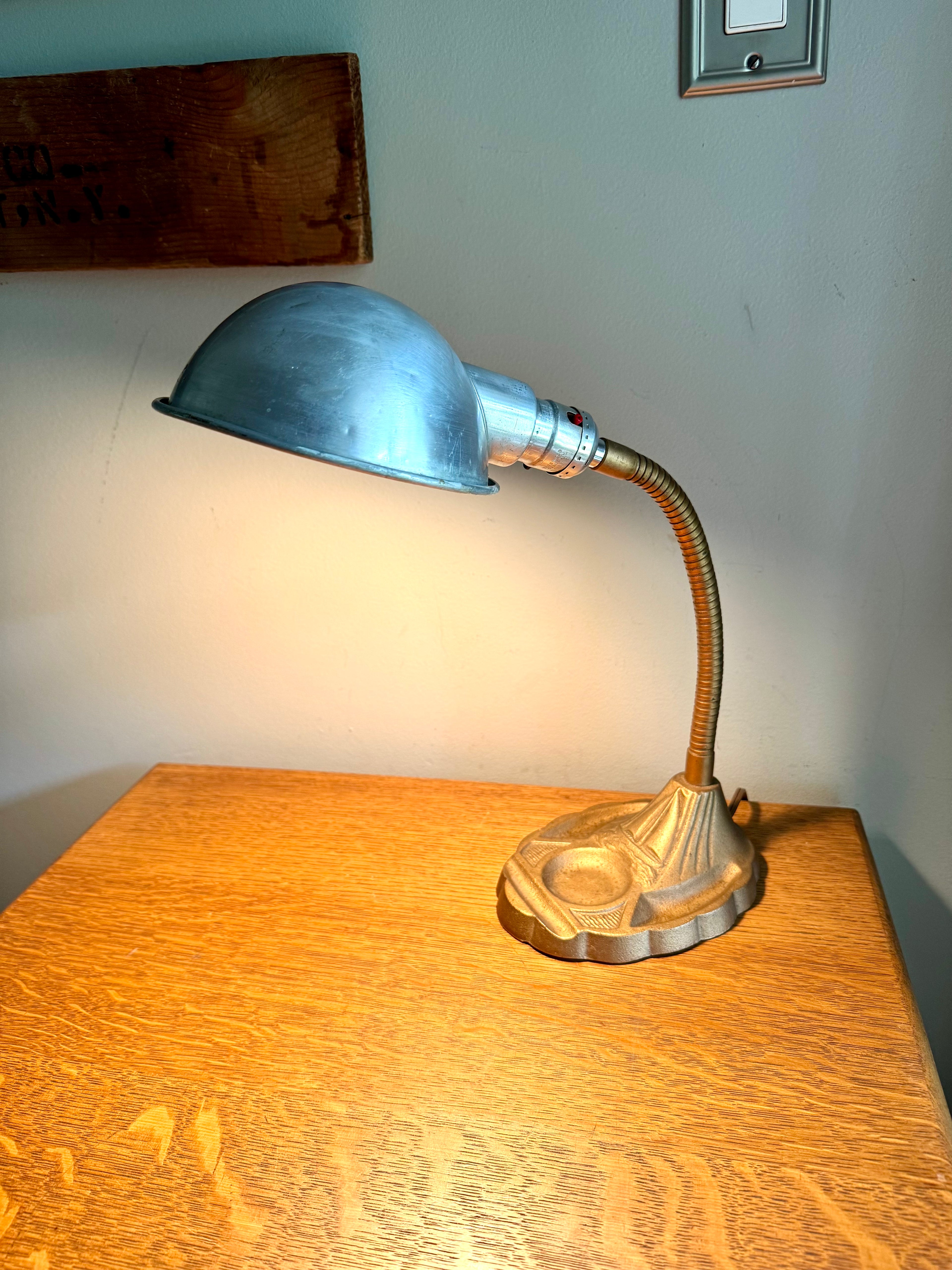 Nautical Themed Gooseneck Lamp | Industrial Adjustable Desk Lamp | Art Deco Nautical Cast Iron Desk Lamp| Distressed Metal Desk Lamp