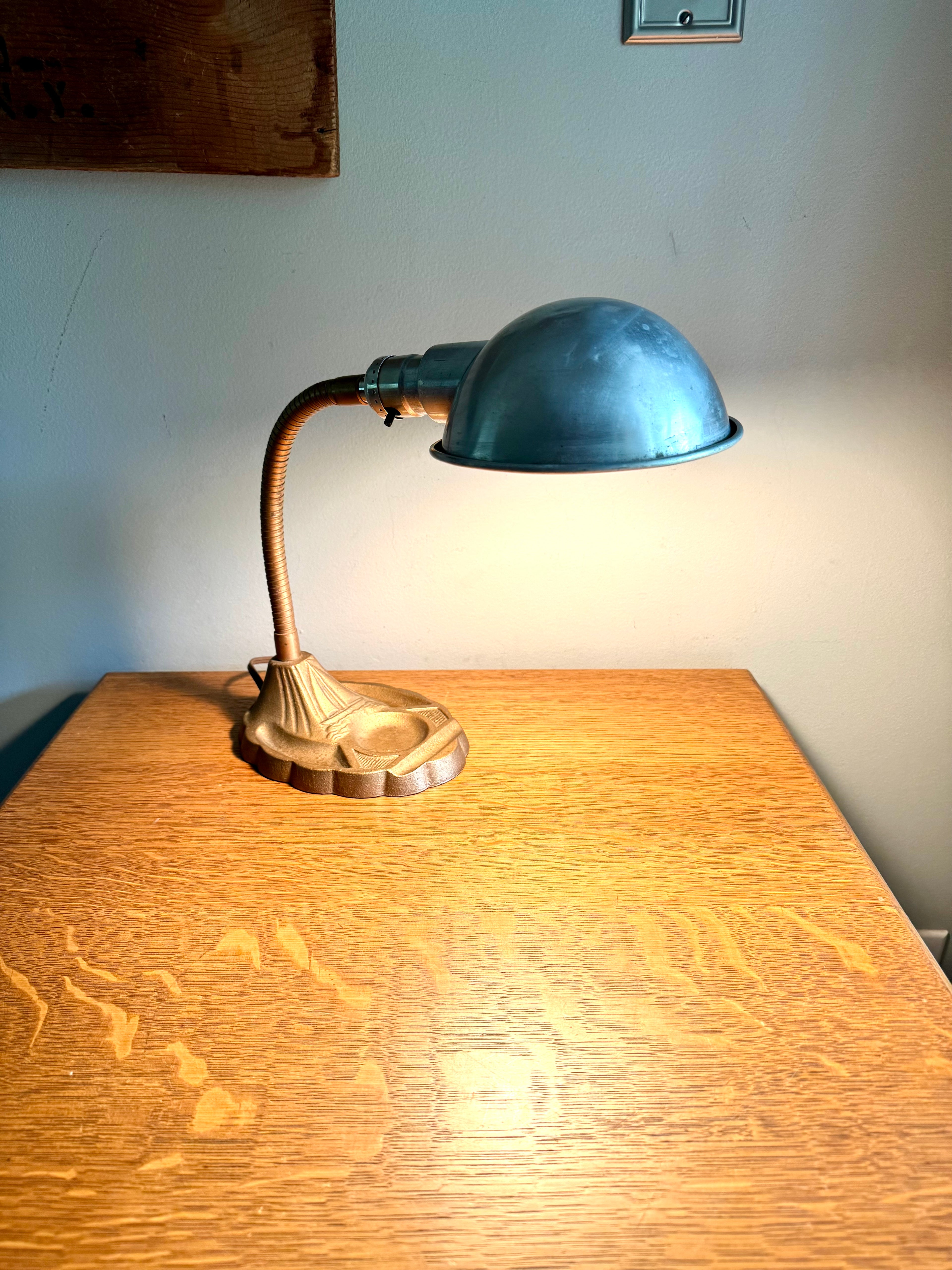 Nautical Themed Gooseneck Lamp | Industrial Adjustable Desk Lamp | Art Deco Nautical Cast Iron Desk Lamp| Distressed Metal Desk Lamp