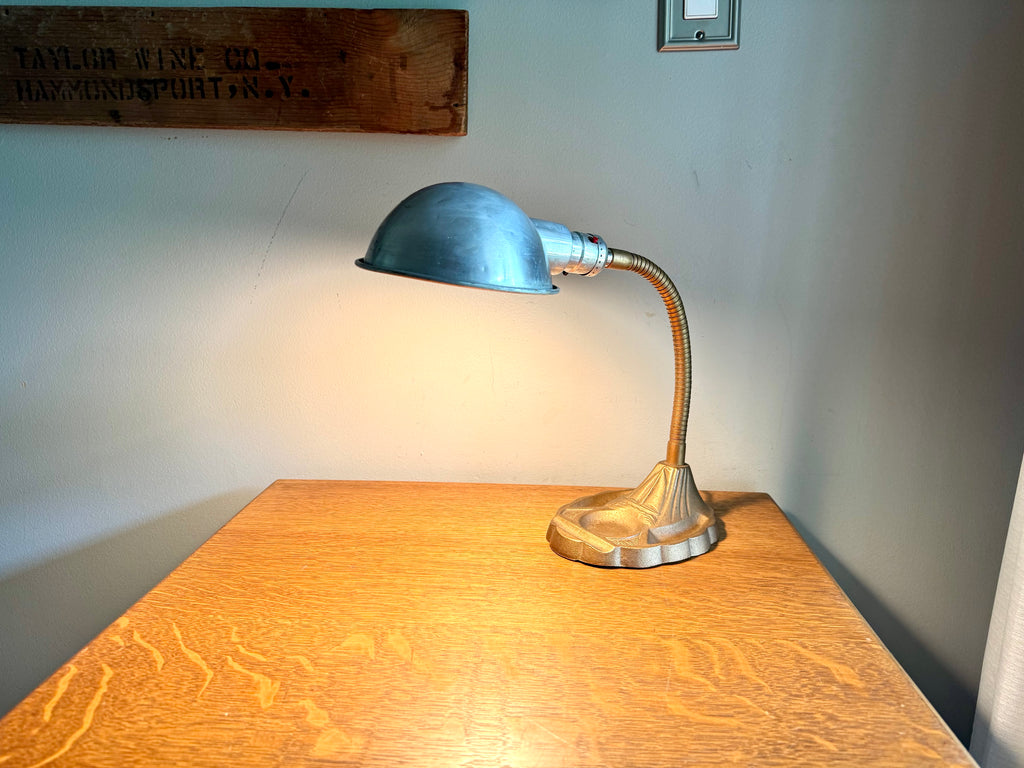 Nautical Themed Gooseneck Lamp | Industrial Adjustable Desk Lamp | Art Deco Nautical Cast Iron Desk Lamp| Distressed Metal Desk Lamp