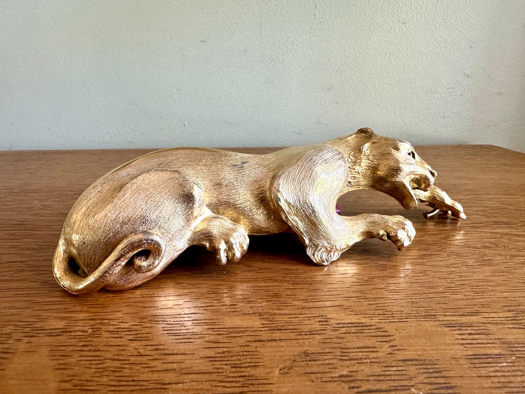 Vtg Christopher Ross 1985 Signed Panther/Jaguar Large Belt Buckle ~ Gold Plated Panther Buckle