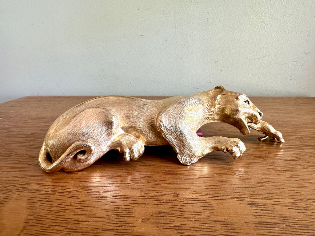 Vtg Christopher Ross 1985 Signed Panther/Jaguar Large Belt Buckle ~ Gold Plated Panther Buckle