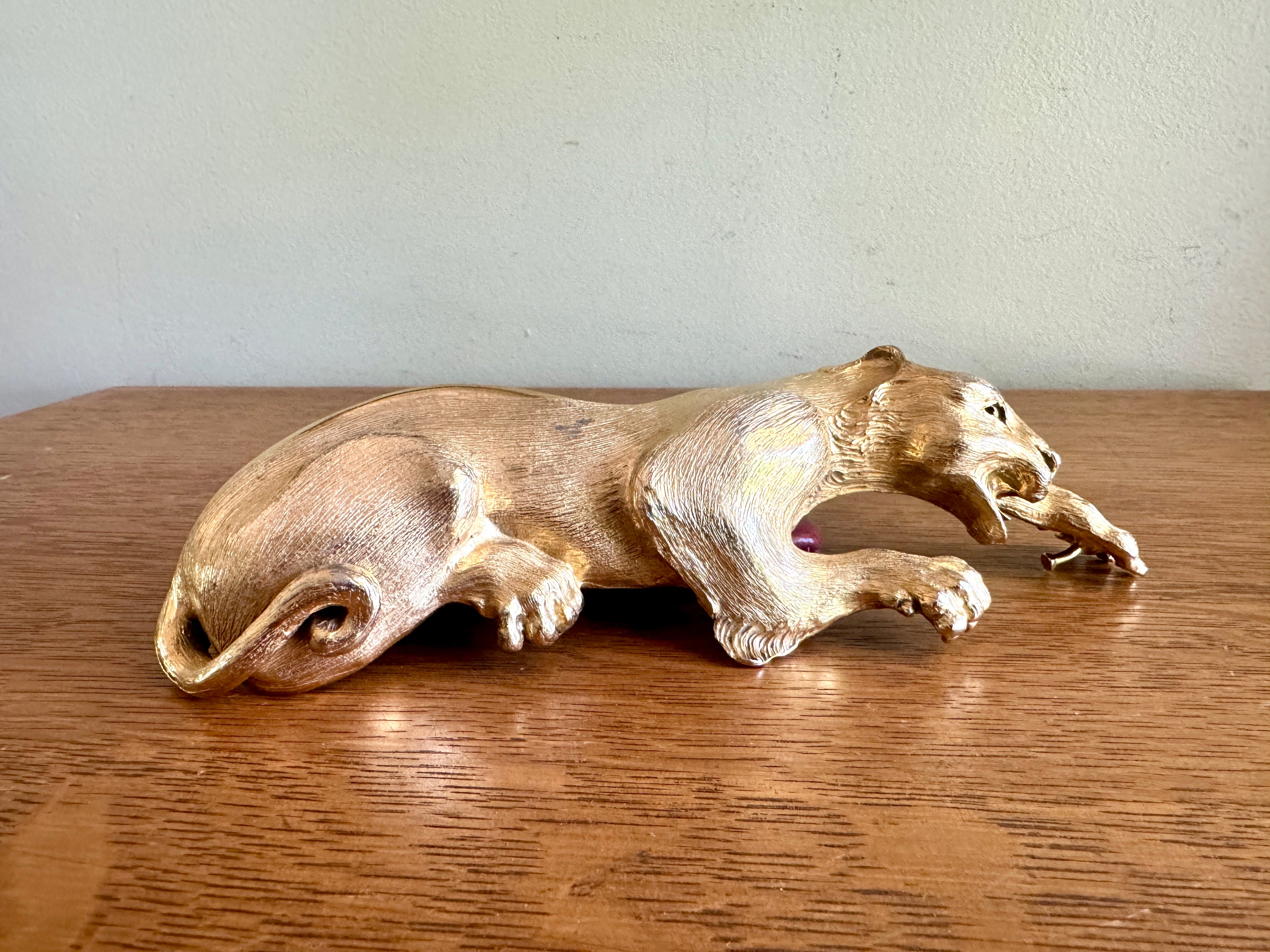 Vtg Christopher Ross 1985 Signed Panther/Jaguar Large Belt Buckle ~ Gold Plated Panther Buckle