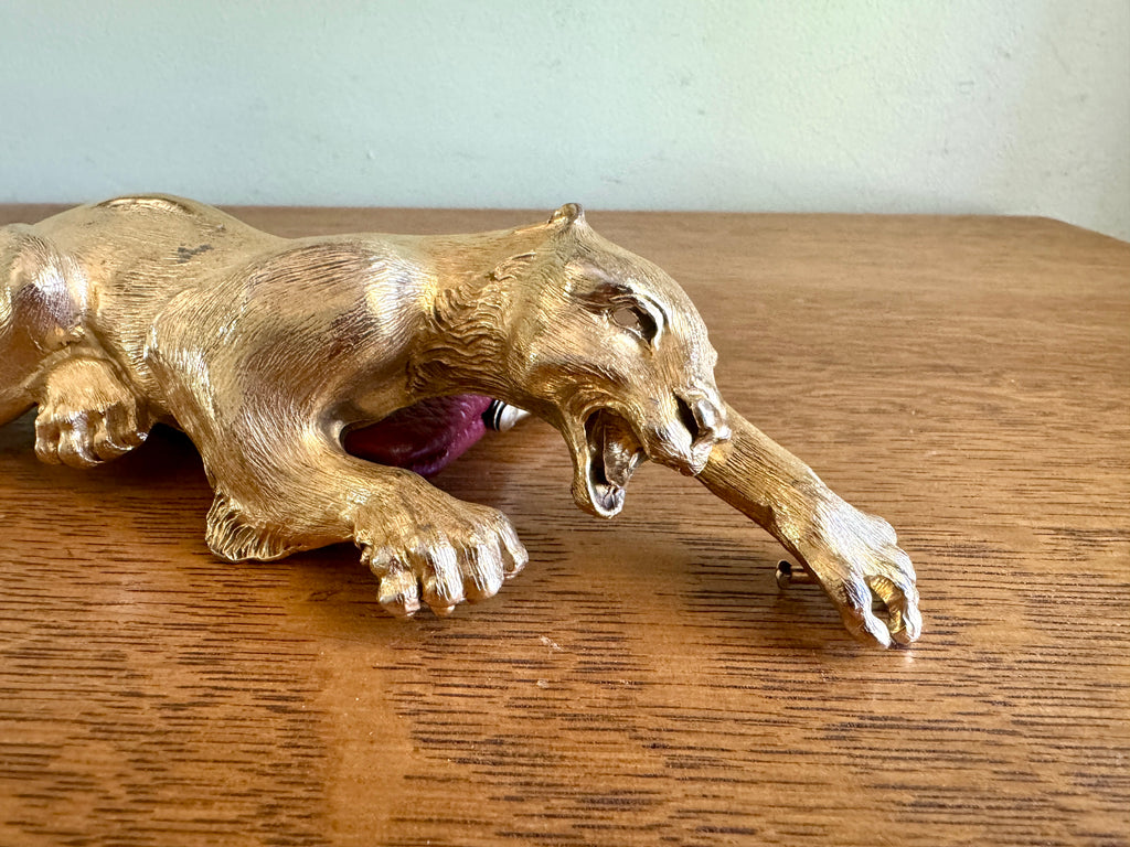 Vtg Christopher Ross 1985 Signed Panther/Jaguar Large Belt Buckle ~ Gold Plated Panther Buckle