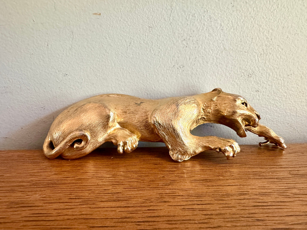 Vtg Christopher Ross 1985 Signed Panther/Jaguar Large Belt Buckle ~ Gold Plated Panther Buckle