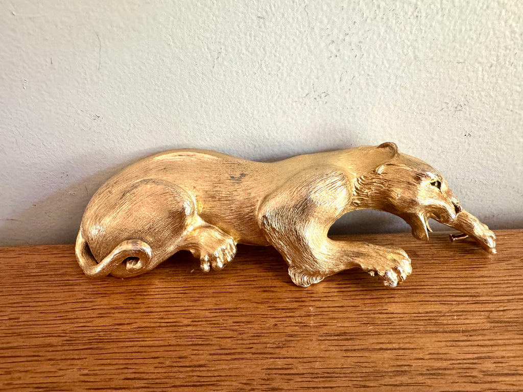 Vtg Christopher Ross 1985 Signed Panther/Jaguar Large Belt Buckle ~ Gold Plated Panther Buckle