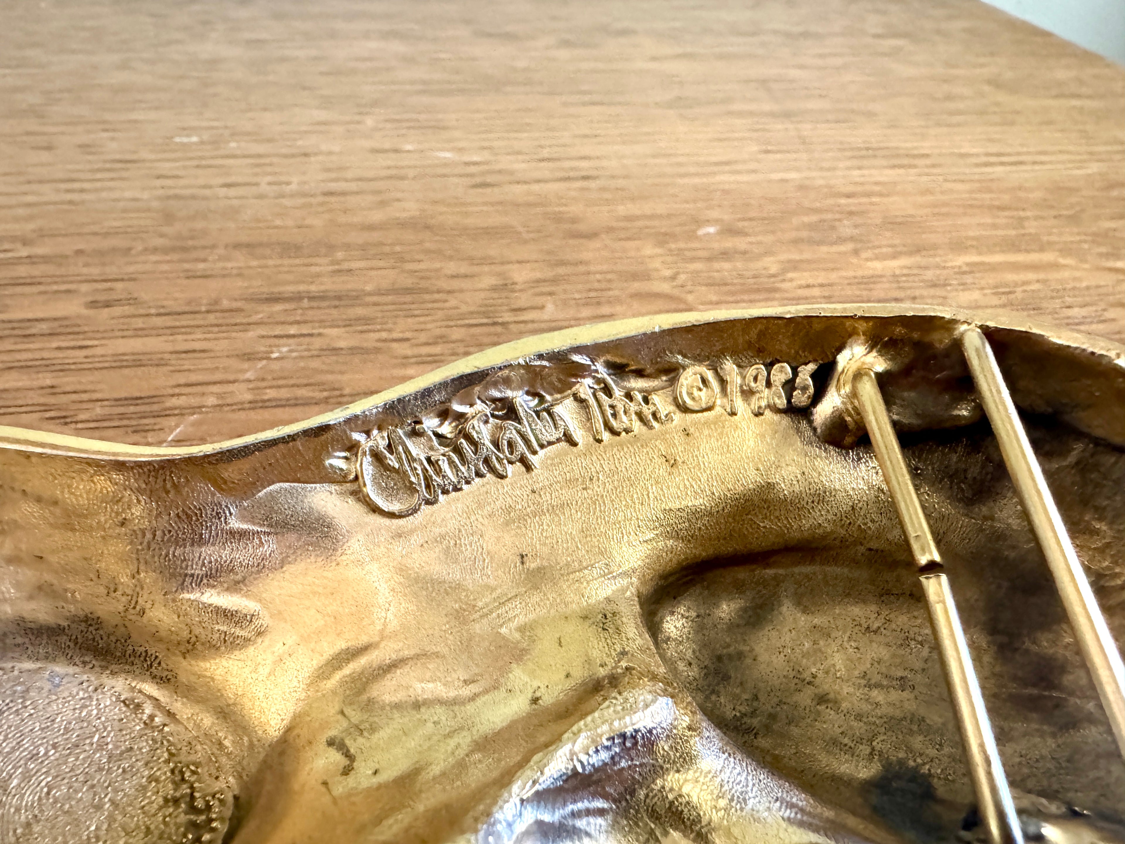 Vtg Christopher Ross 1985 Signed Panther/Jaguar Large Belt Buckle ~ Gold Plated Panther Buckle