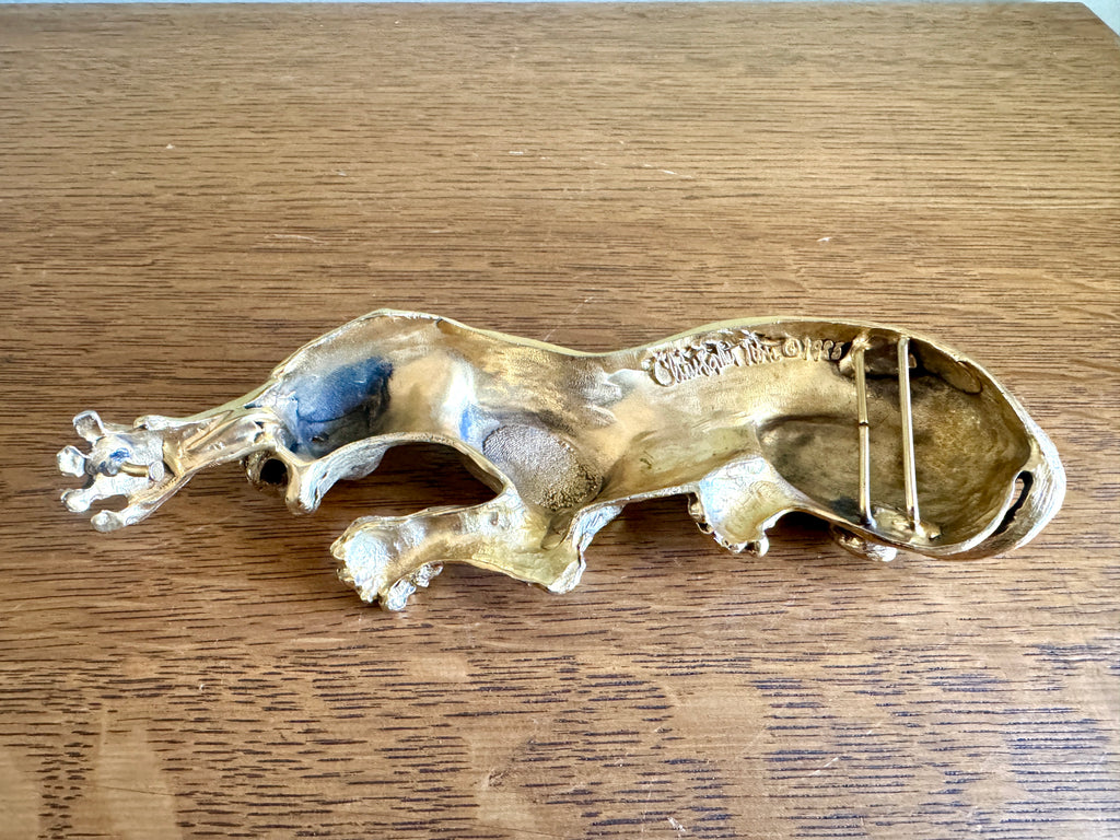 Vtg Christopher Ross 1985 Signed Panther/Jaguar Large Belt Buckle ~ Gold Plated Panther Buckle