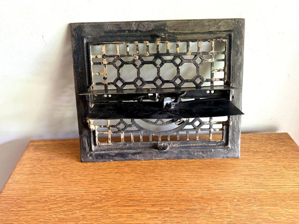 Antique Cast Iron Floor Register Cover | Distressed Lattice Syle Cast Iron Floor Vent Cover | Salvaged Decorative Grate Vent Cover