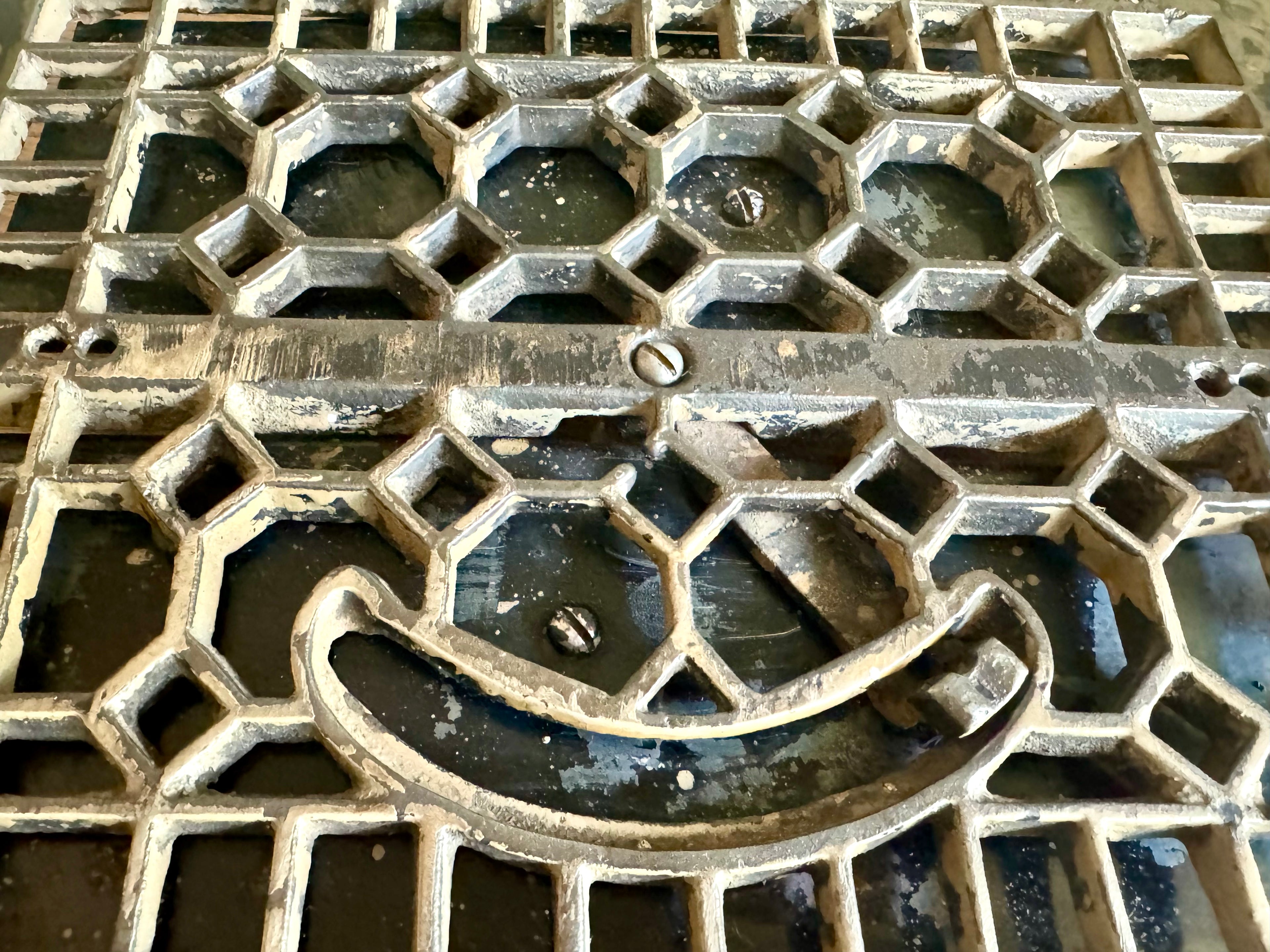 Antique Cast Iron Floor Register Cover | Distressed Lattice Syle Cast Iron Floor Vent Cover | Salvaged Decorative Grate Vent Cover