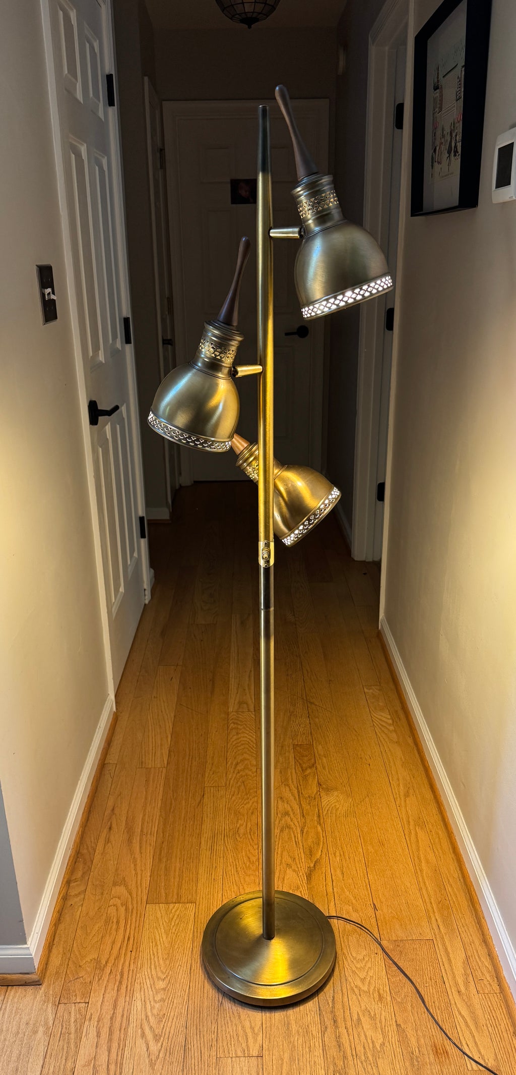 Vtg Pierced Brass Tone 3 Fixture MCM Floor Lamp ~ MCM Cone Floor Lamp