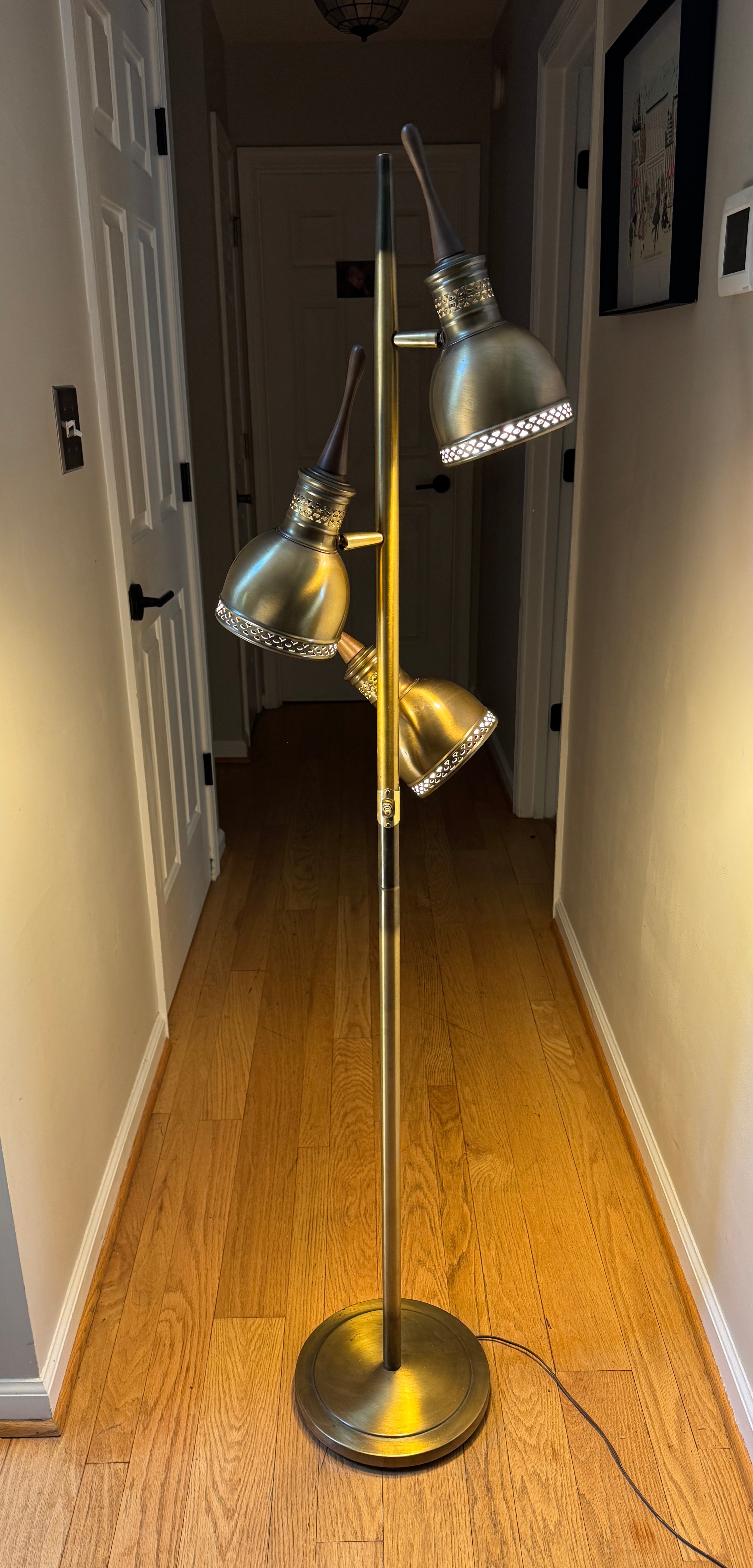 Vtg Pierced Brass Tone 3 Fixture MCM Floor Lamp ~ MCM Cone Floor Lamp
