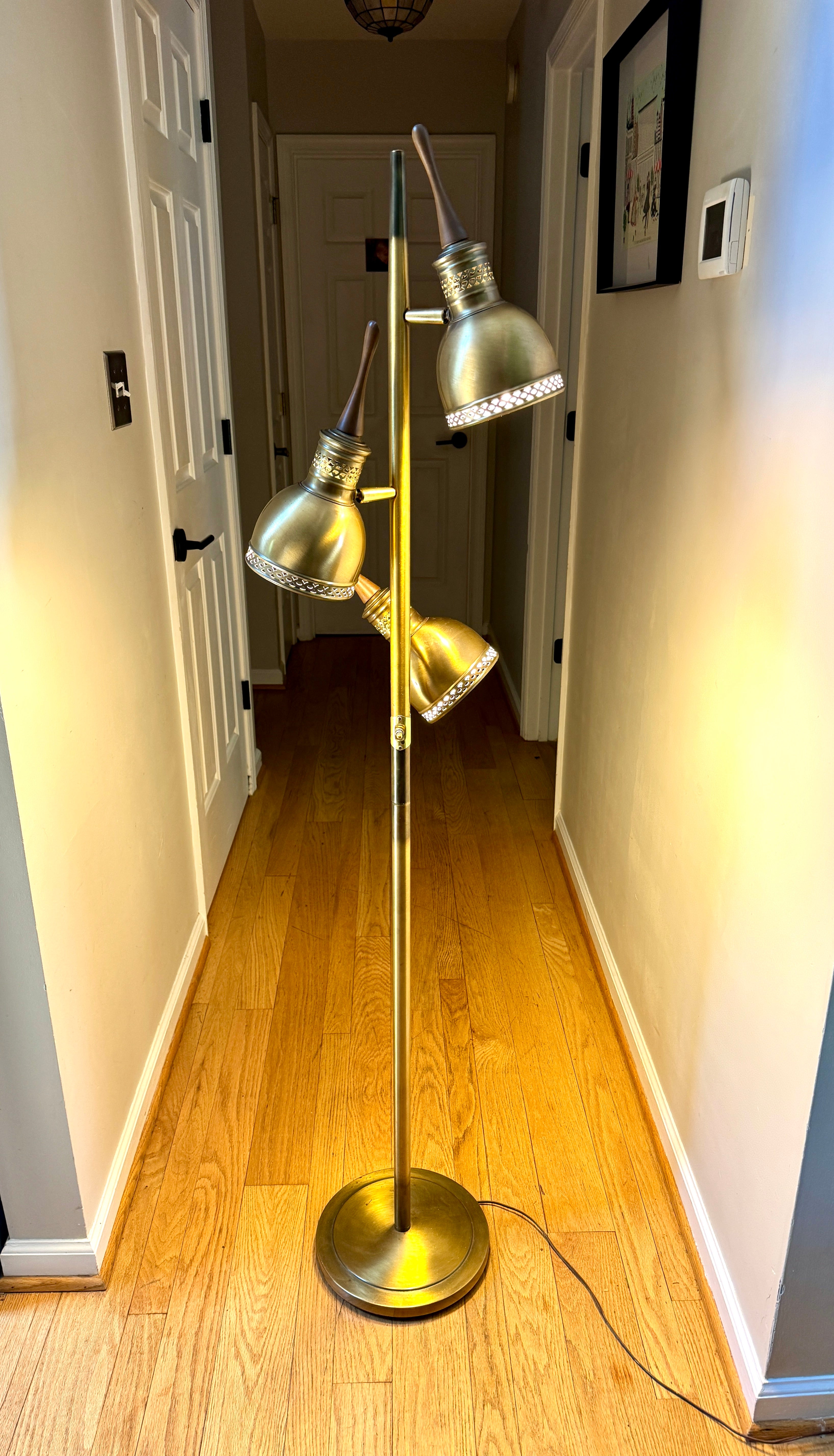 Vtg Pierced Brass Tone 3 Fixture MCM Floor Lamp ~ MCM Cone Floor Lamp