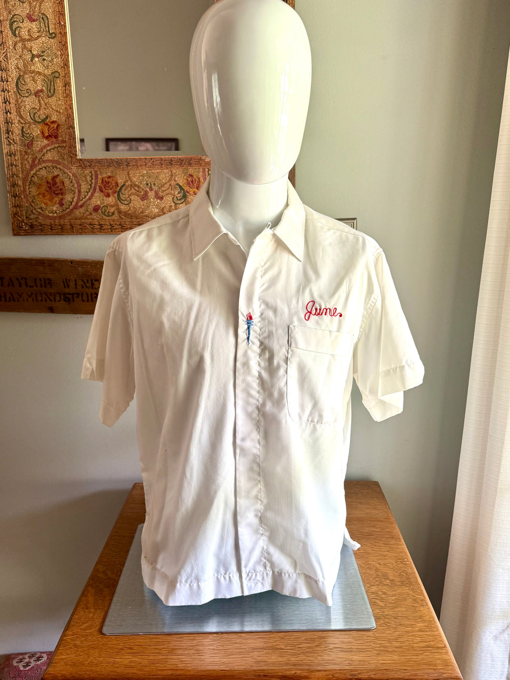 Vintage Pepsi Cola Bowling Club Shirt | White and Red 50's Bowling Shirt | Hilton Bowling Shirt (M) June Hicks Shirt | Chain Stitched Shirt