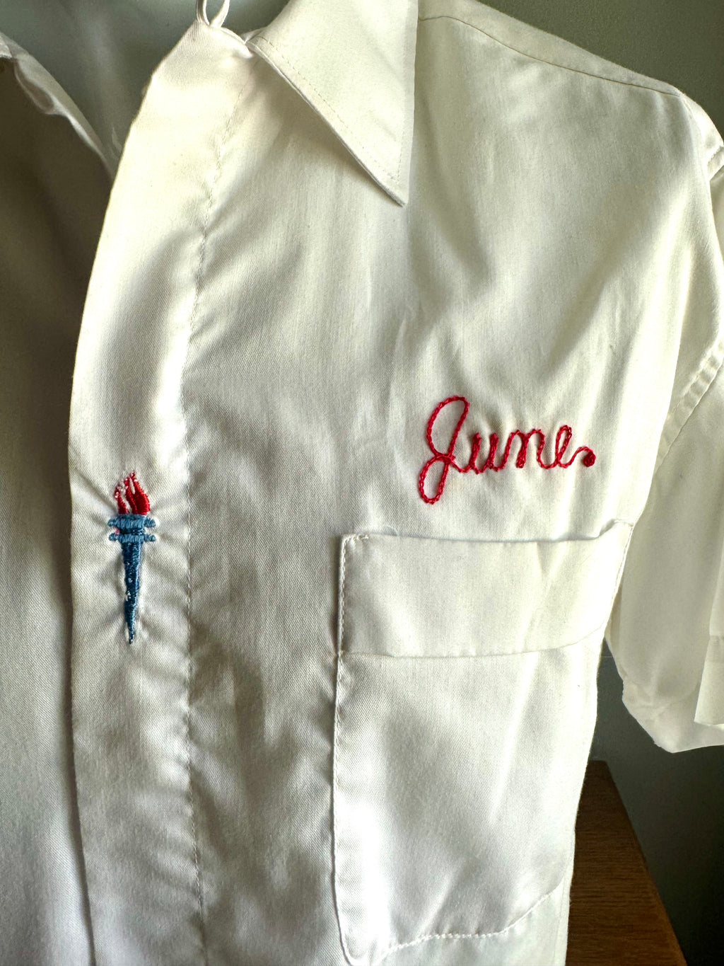 Vintage Pepsi Cola Bowling Club Shirt | White and Red 50's Bowling Shirt | Hilton Bowling Shirt (M) June Hicks Shirt | Chain Stitched Shirt