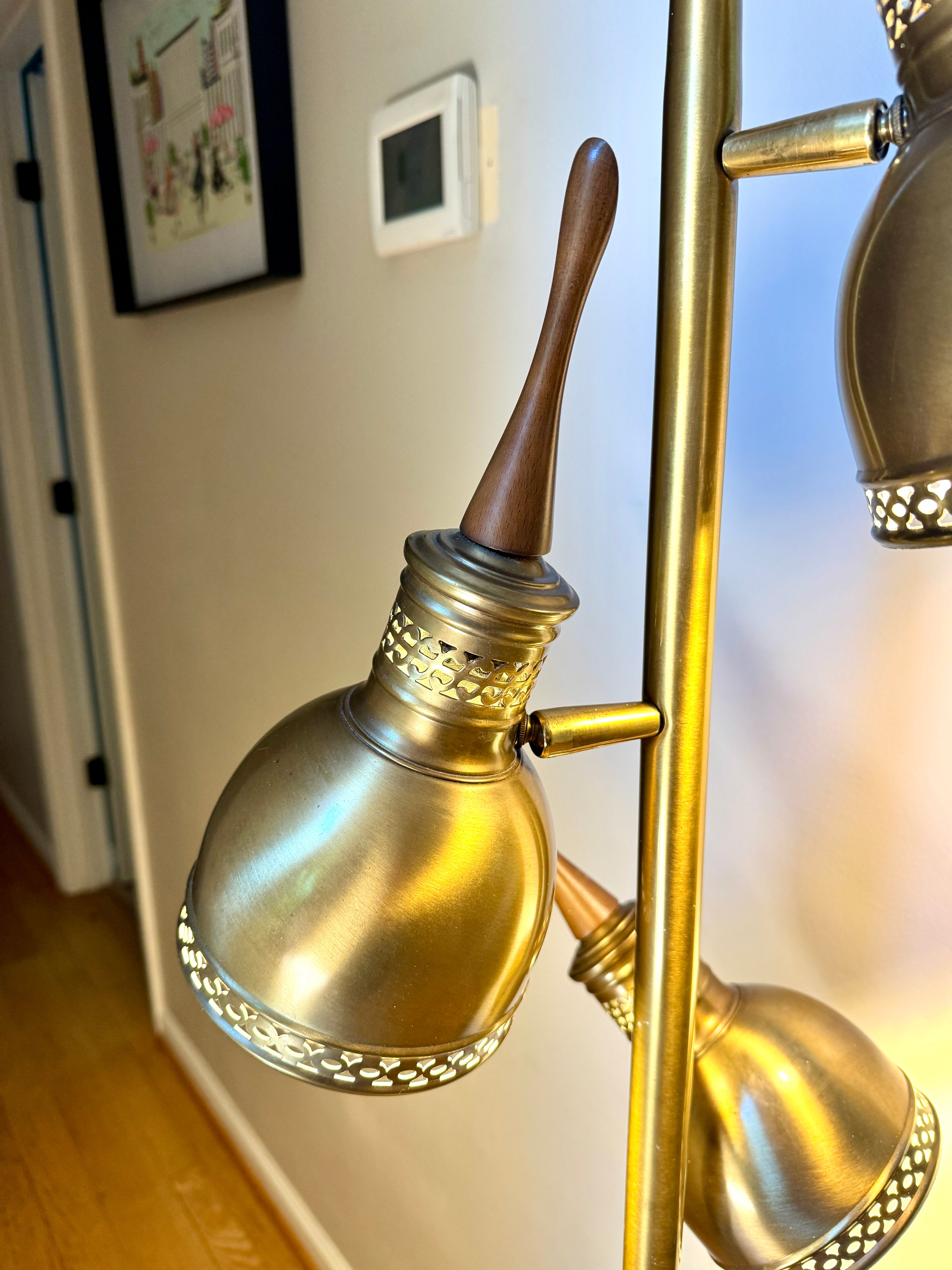 Vtg Pierced Brass Tone 3 Fixture MCM Floor Lamp ~ MCM Cone Floor Lamp