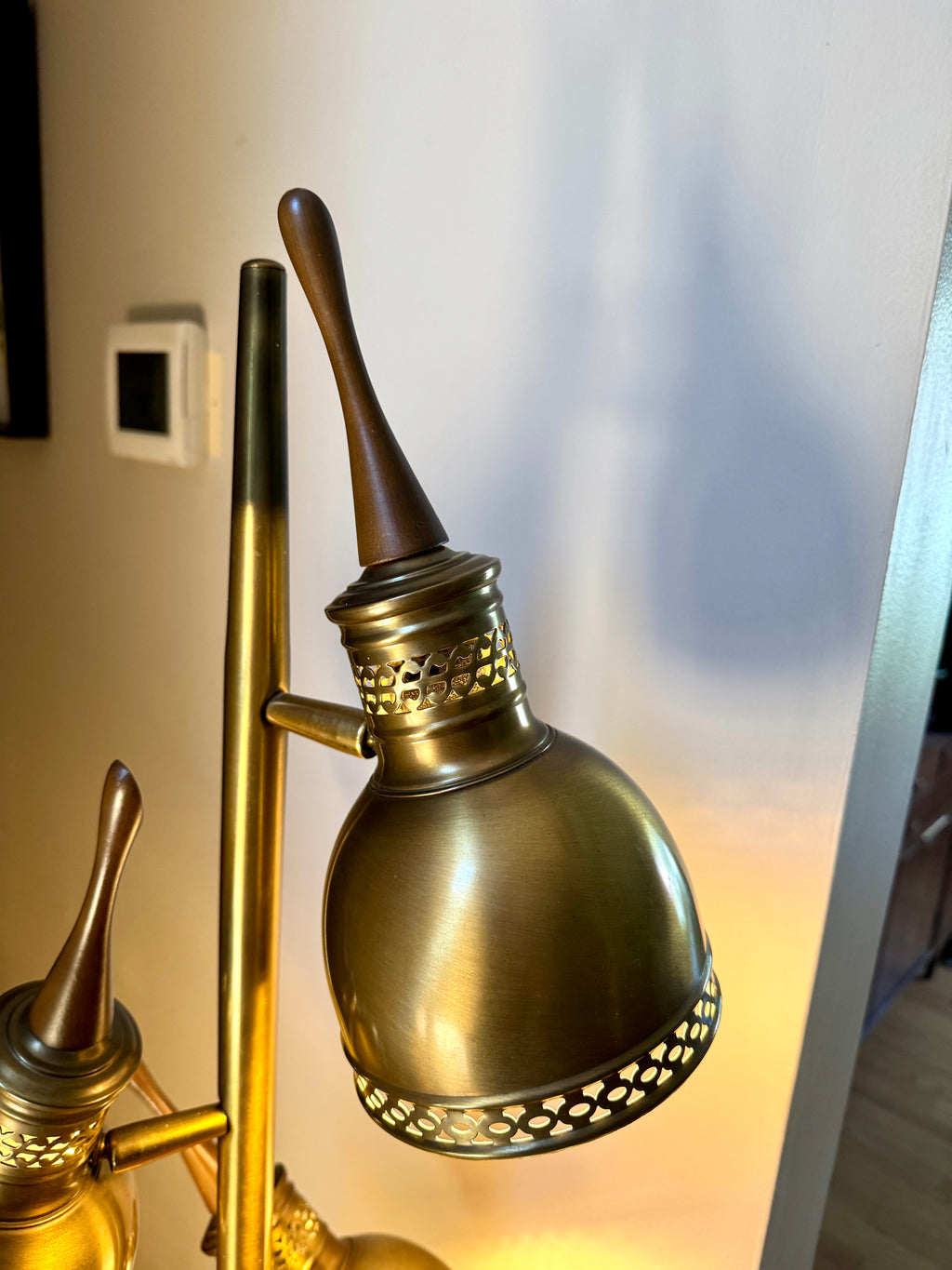 Vtg Pierced Brass Tone 3 Fixture MCM Floor Lamp ~ MCM Cone Floor Lamp