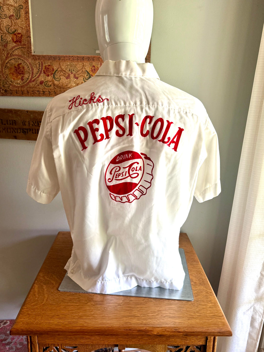 Vintage Pepsi Cola Bowling Club Shirt | White and Red 50's Bowling Shirt | Hilton Bowling Shirt (M) June Hicks Shirt | Chain Stitched Shirt