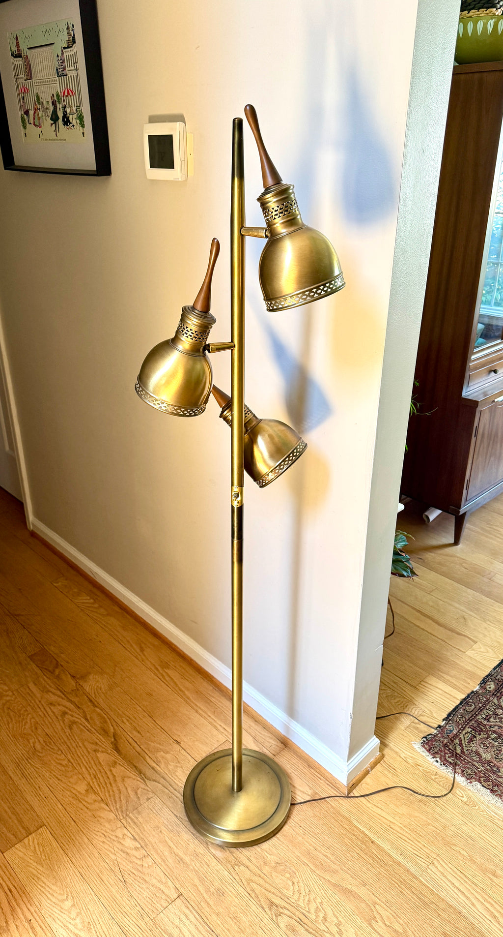 Vtg Pierced Brass Tone 3 Fixture MCM Floor Lamp ~ MCM Cone Floor Lamp