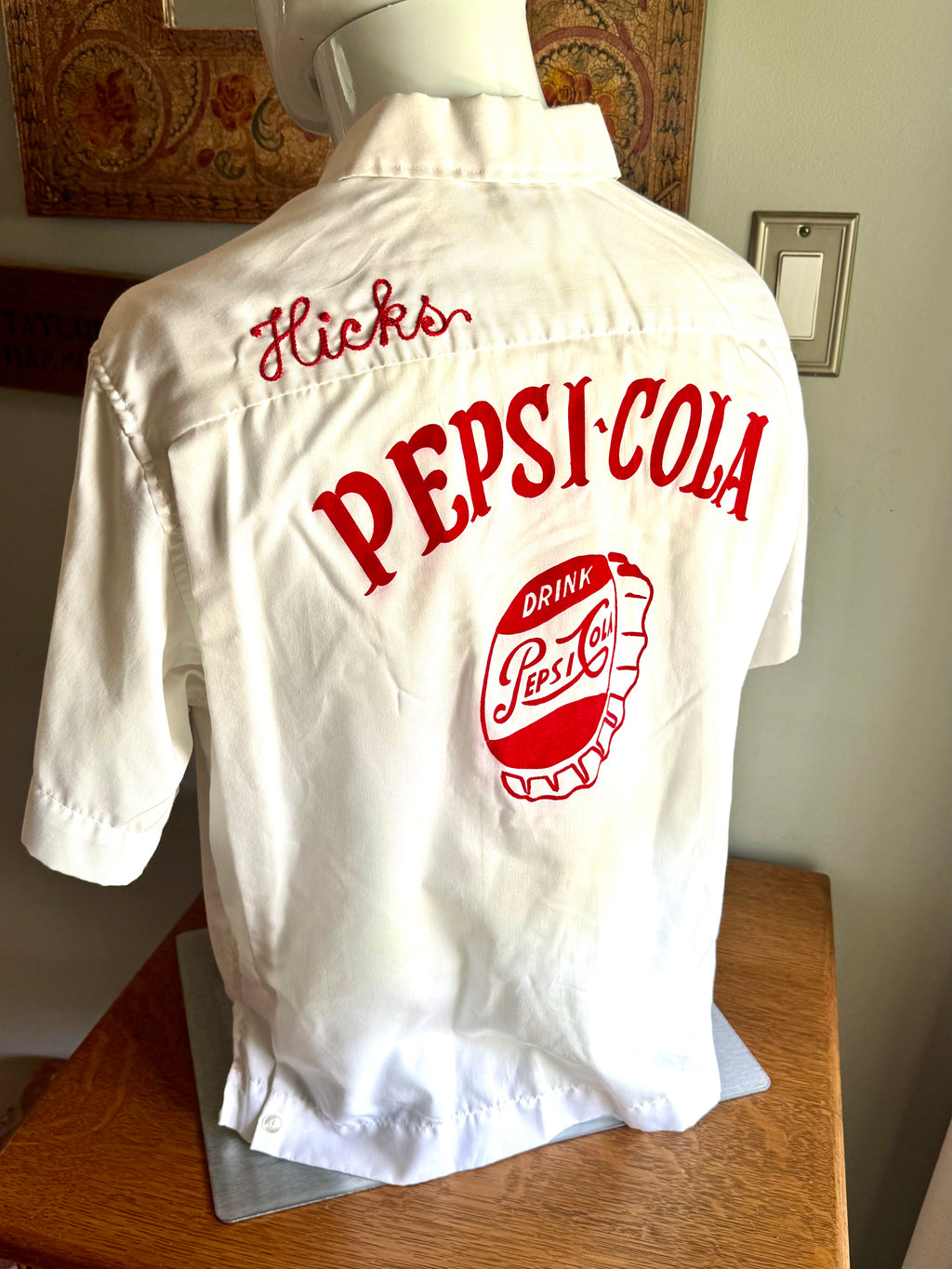 Vintage Pepsi Cola Bowling Club Shirt | White and Red 50's Bowling Shirt | Hilton Bowling Shirt (M) June Hicks Shirt | Chain Stitched Shirt