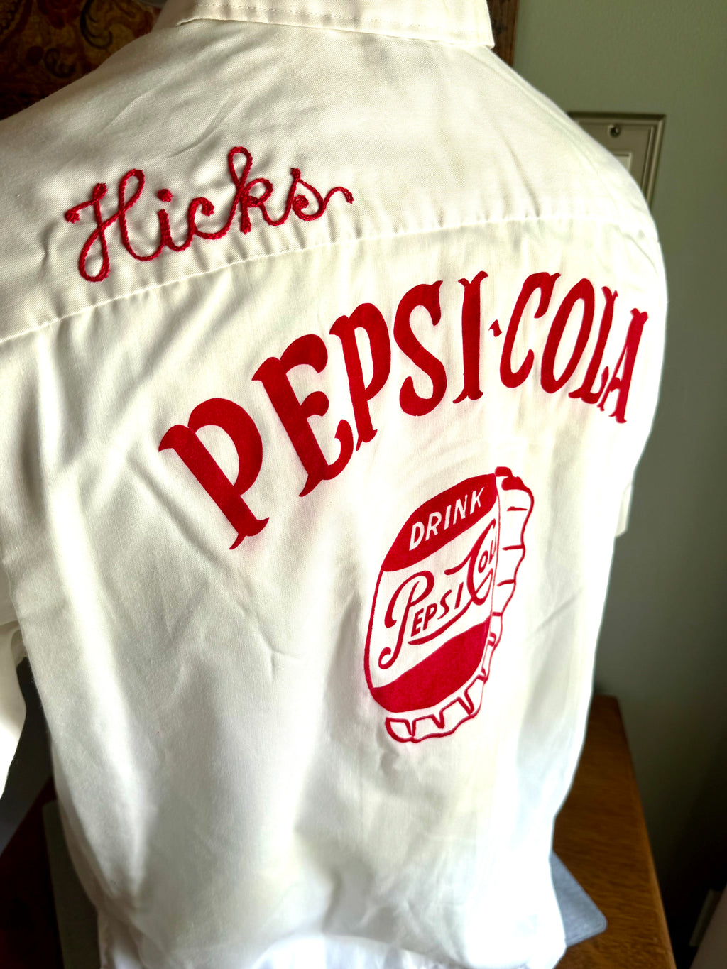 Vintage Pepsi Cola Bowling Club Shirt | White and Red 50's Bowling Shirt | Hilton Bowling Shirt (M) June Hicks Shirt | Chain Stitched Shirt