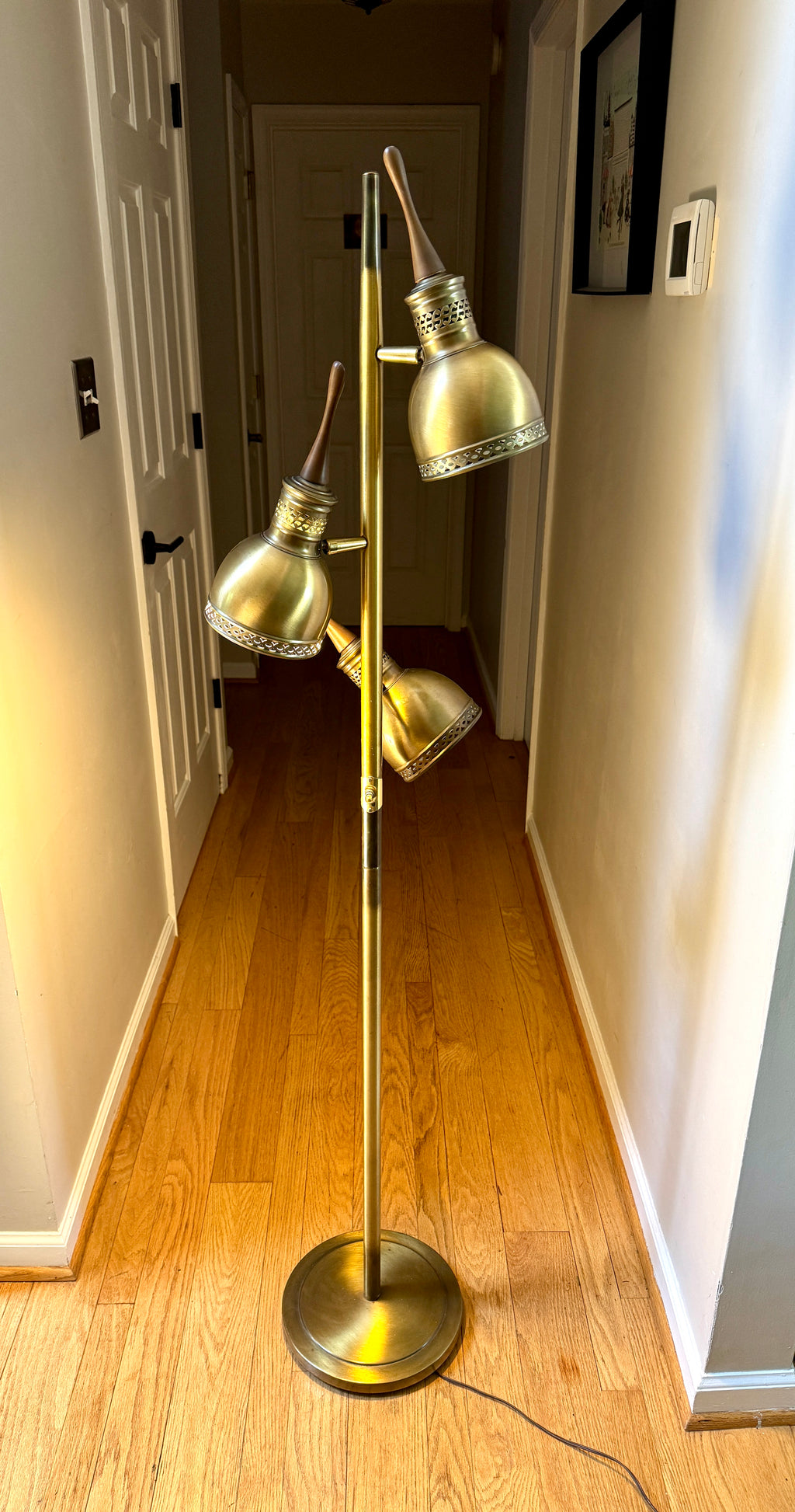 Vtg Pierced Brass Tone 3 Fixture MCM Floor Lamp ~ MCM Cone Floor Lamp