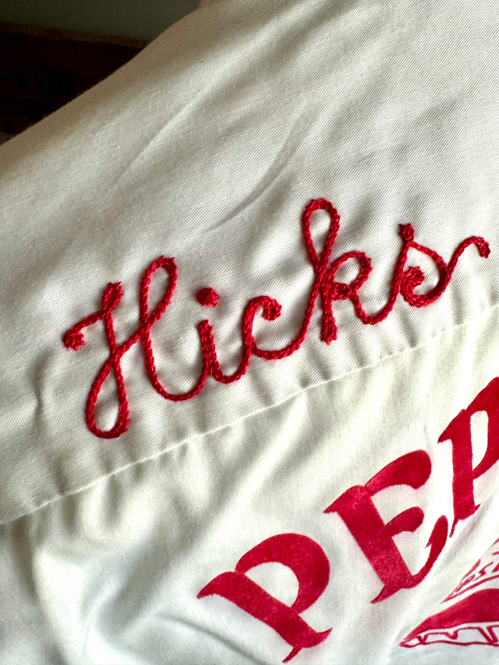 Vintage Pepsi Cola Bowling Club Shirt | White and Red 50's Bowling Shirt | Hilton Bowling Shirt (M) June Hicks Shirt | Chain Stitched Shirt