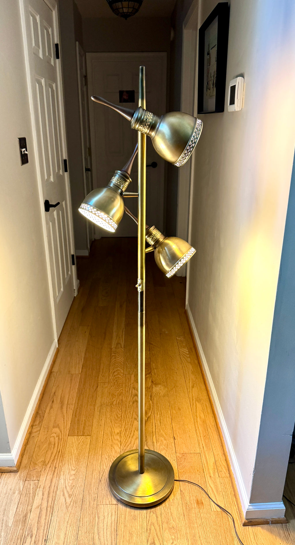 Vtg Pierced Brass Tone 3 Fixture MCM Floor Lamp ~ MCM Cone Floor Lamp
