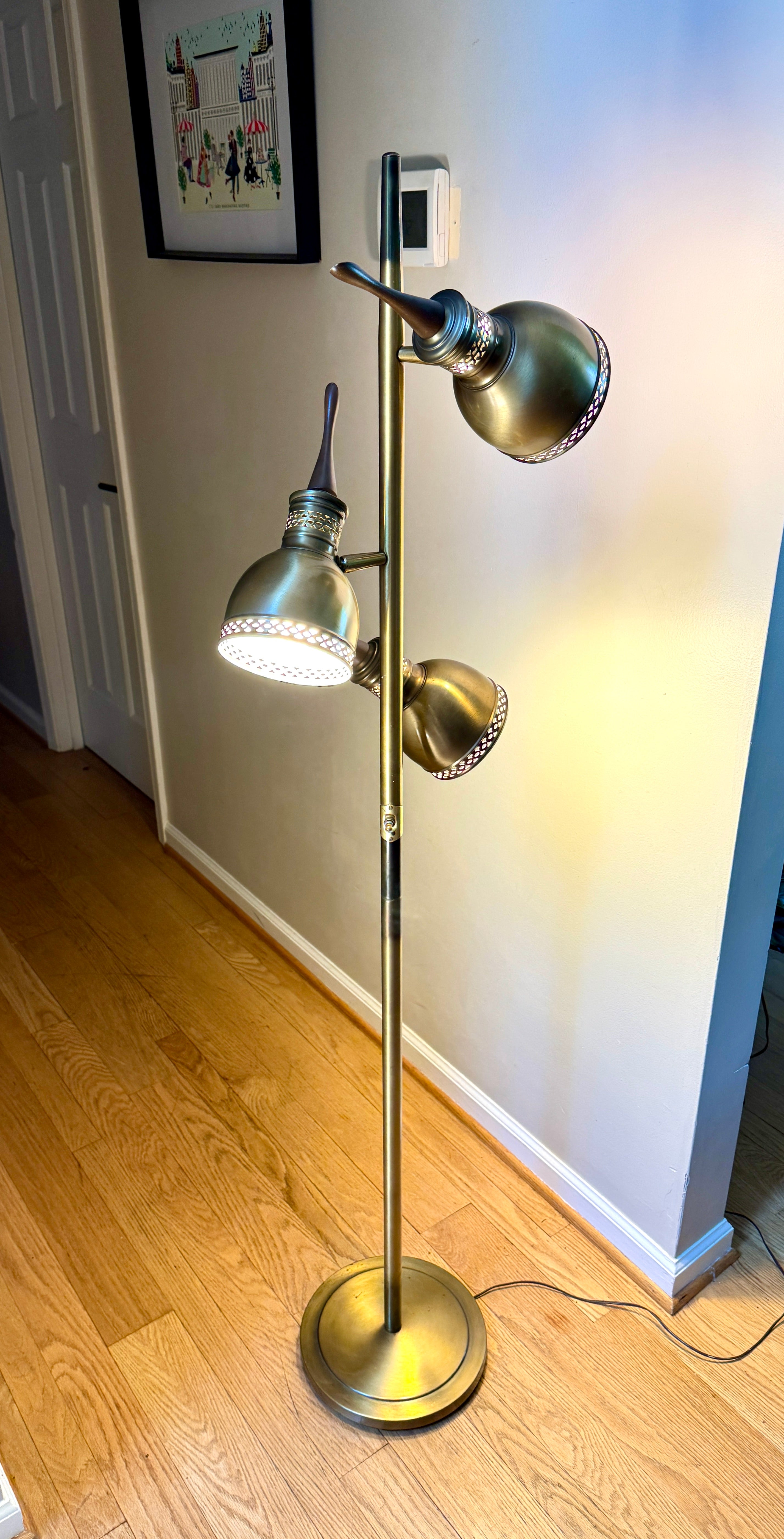 Vtg Pierced Brass Tone 3 Fixture MCM Floor Lamp ~ MCM Cone Floor Lamp