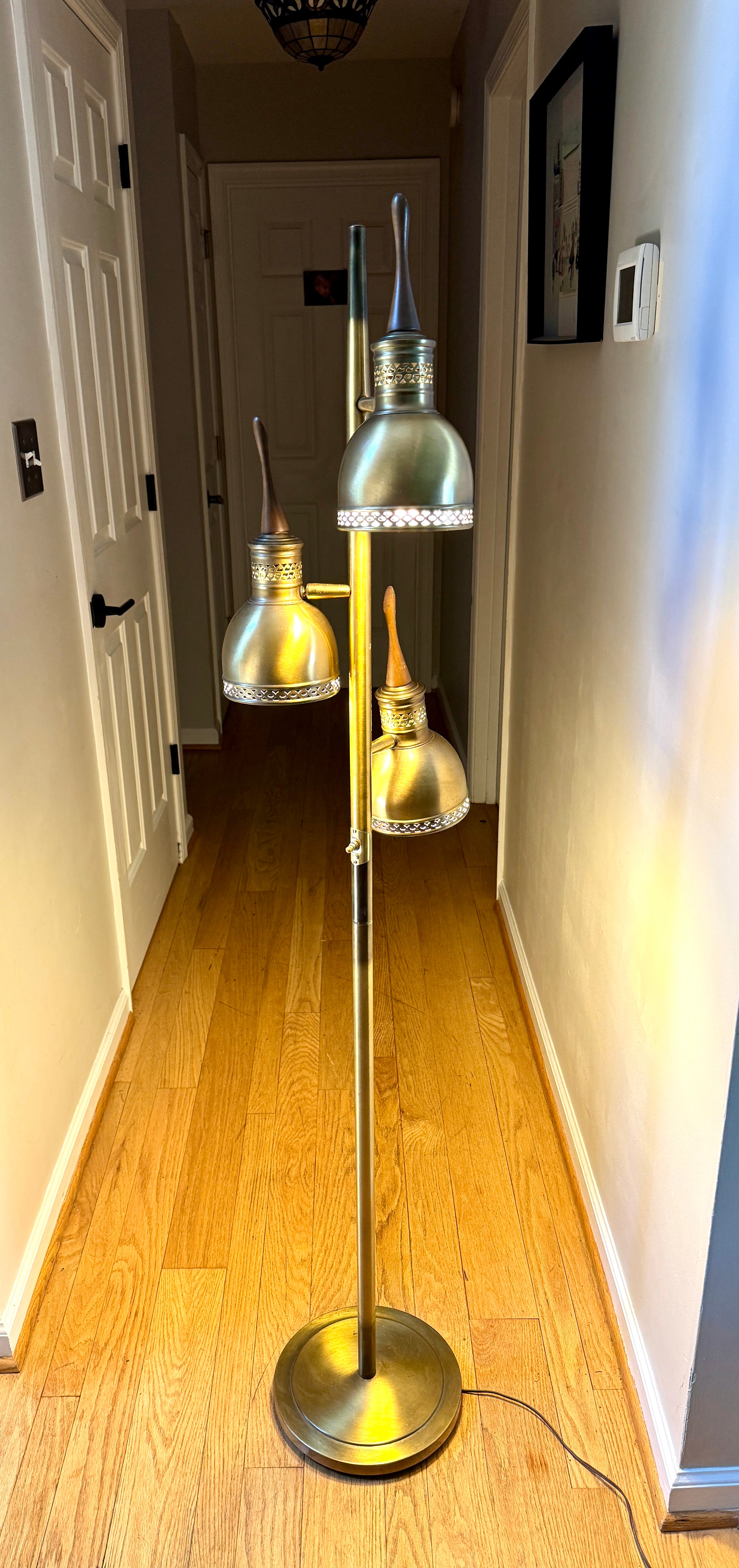 Vtg Pierced Brass Tone 3 Fixture MCM Floor Lamp ~ MCM Cone Floor Lamp