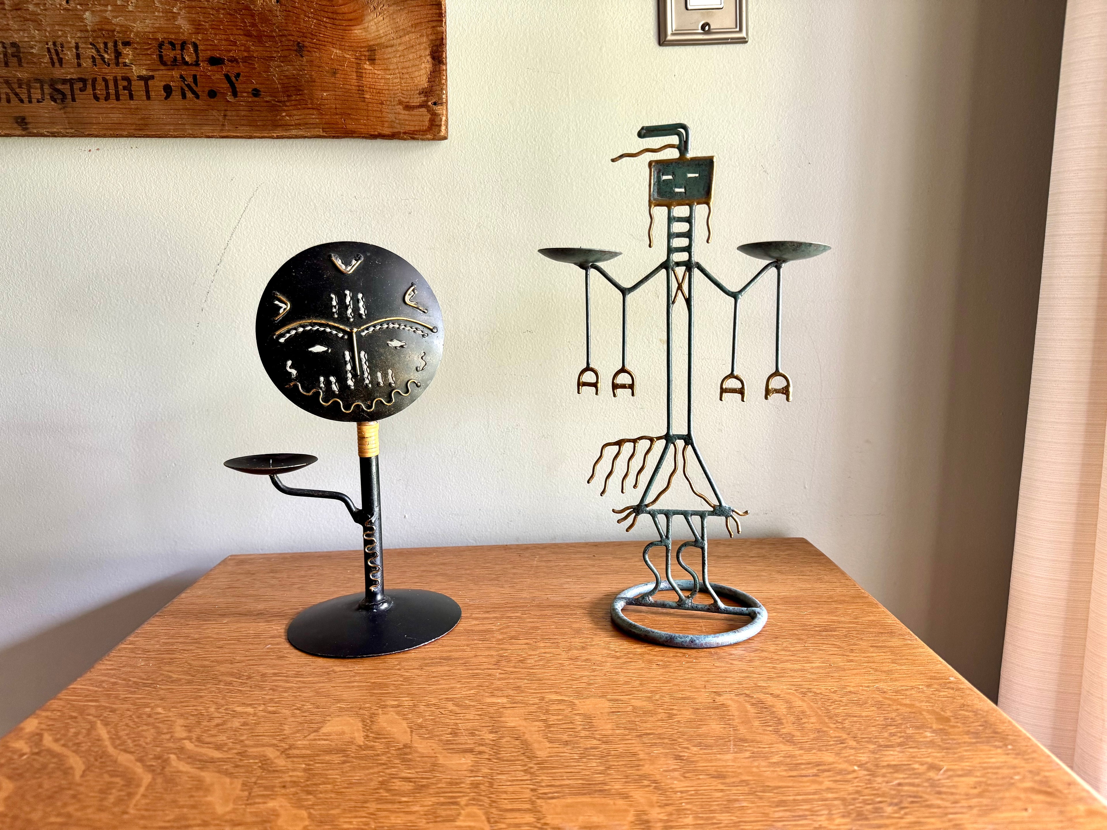 Vintage Metal Tribal Art Candle Holders | Ashanti Doll Metal Candle Holder | African Tribal Designed Metal Candlestick Holders