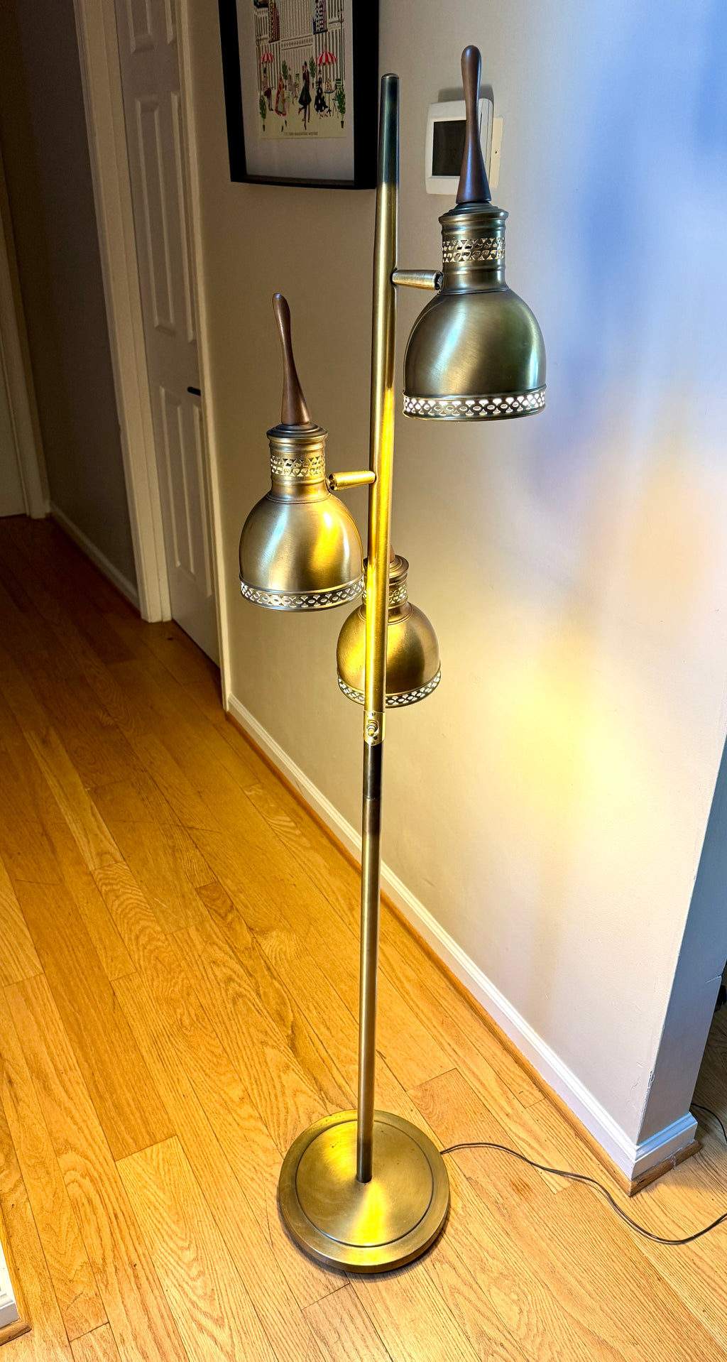 Vtg Pierced Brass Tone 3 Fixture MCM Floor Lamp ~ MCM Cone Floor Lamp