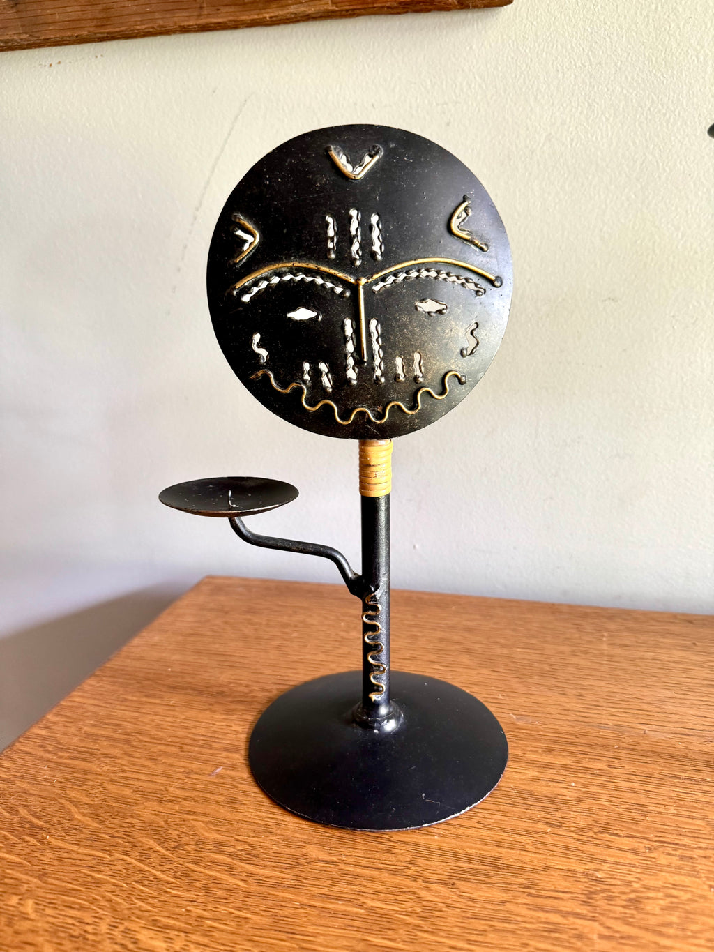 Vintage Metal Tribal Art Candle Holders | Ashanti Doll Metal Candle Holder | African Tribal Designed Metal Candlestick Holders