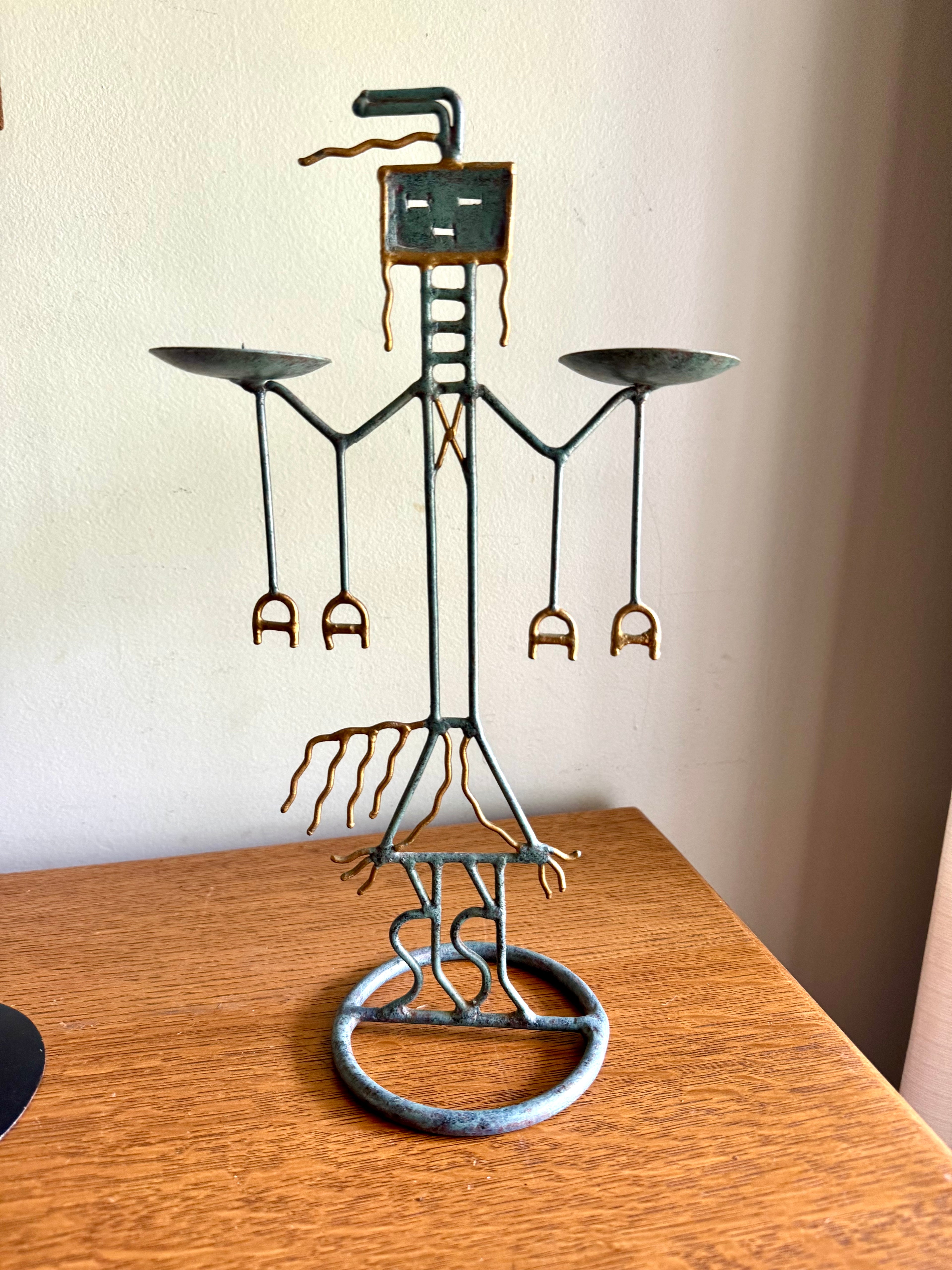Vintage Metal Tribal Art Candle Holders | Ashanti Doll Metal Candle Holder | African Tribal Designed Metal Candlestick Holders