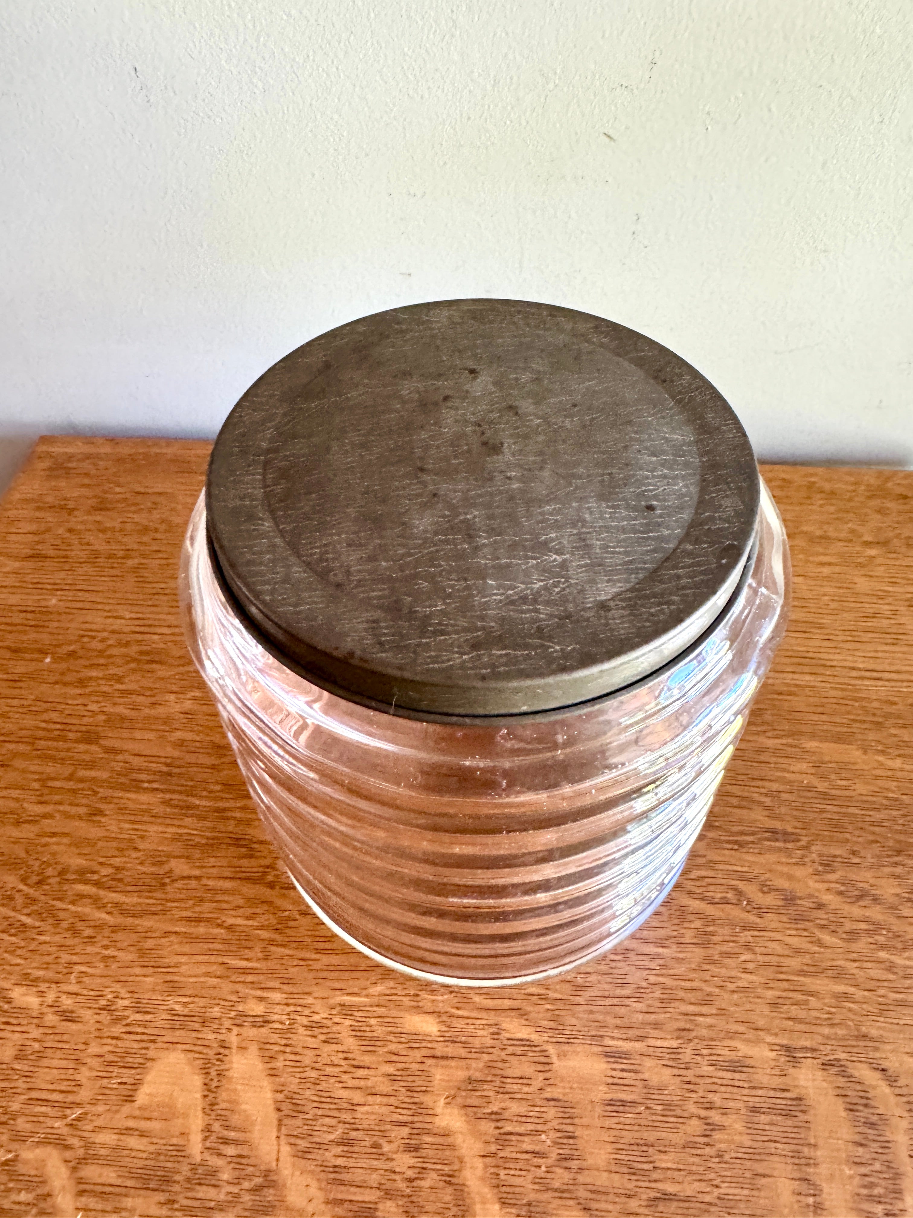Vtg Sellers Hoosier Pink Glass Jar Ribbed/Beehive Design ~ 7.5" Tall x 7" Wide ~ Signed 20s-40's Jar