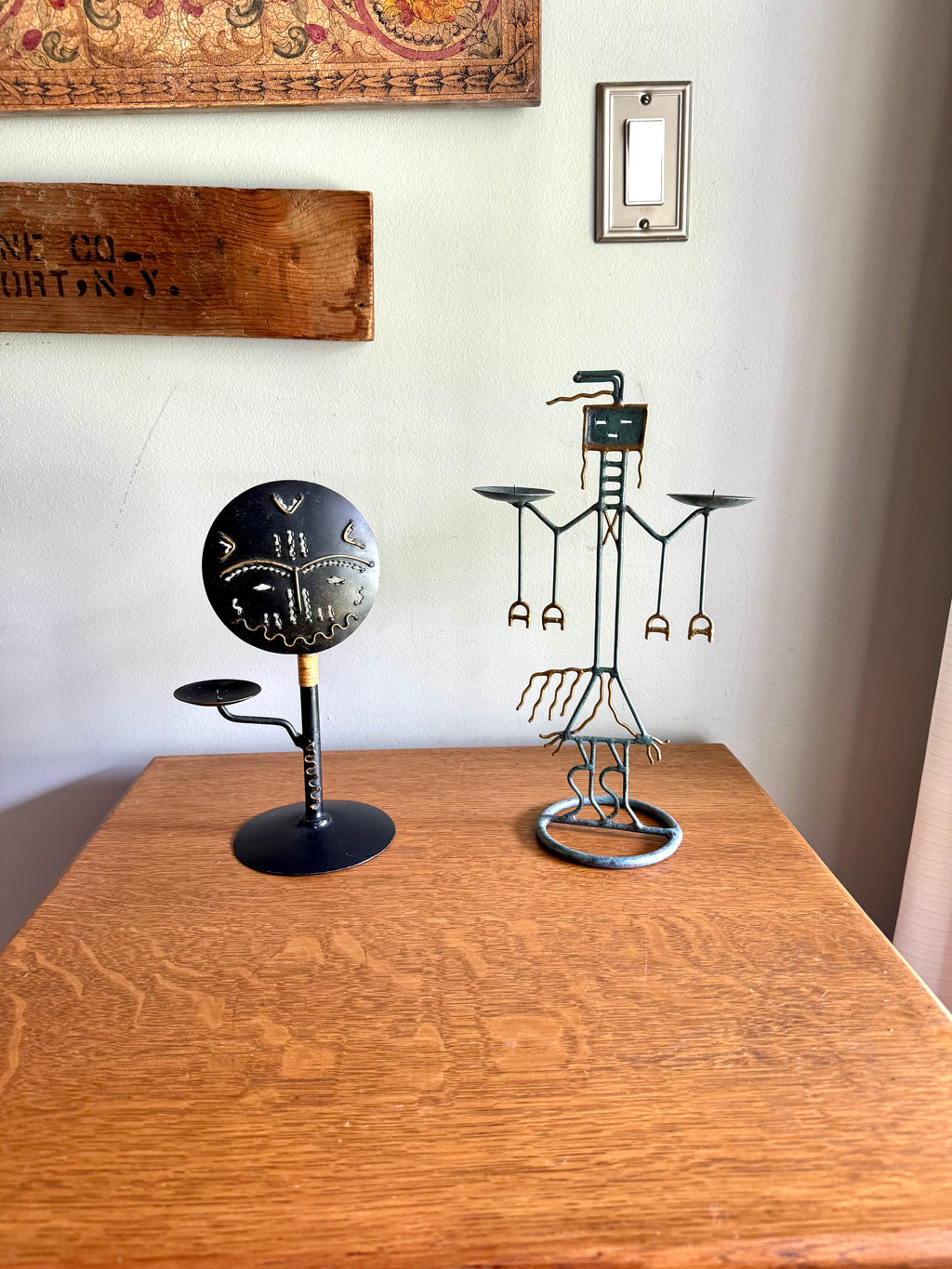 Vintage Metal Tribal Art Candle Holders | Ashanti Doll Metal Candle Holder | African Tribal Designed Metal Candlestick Holders