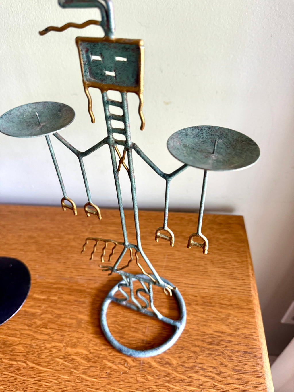 Vintage Metal Tribal Art Candle Holders | Ashanti Doll Metal Candle Holder | African Tribal Designed Metal Candlestick Holders