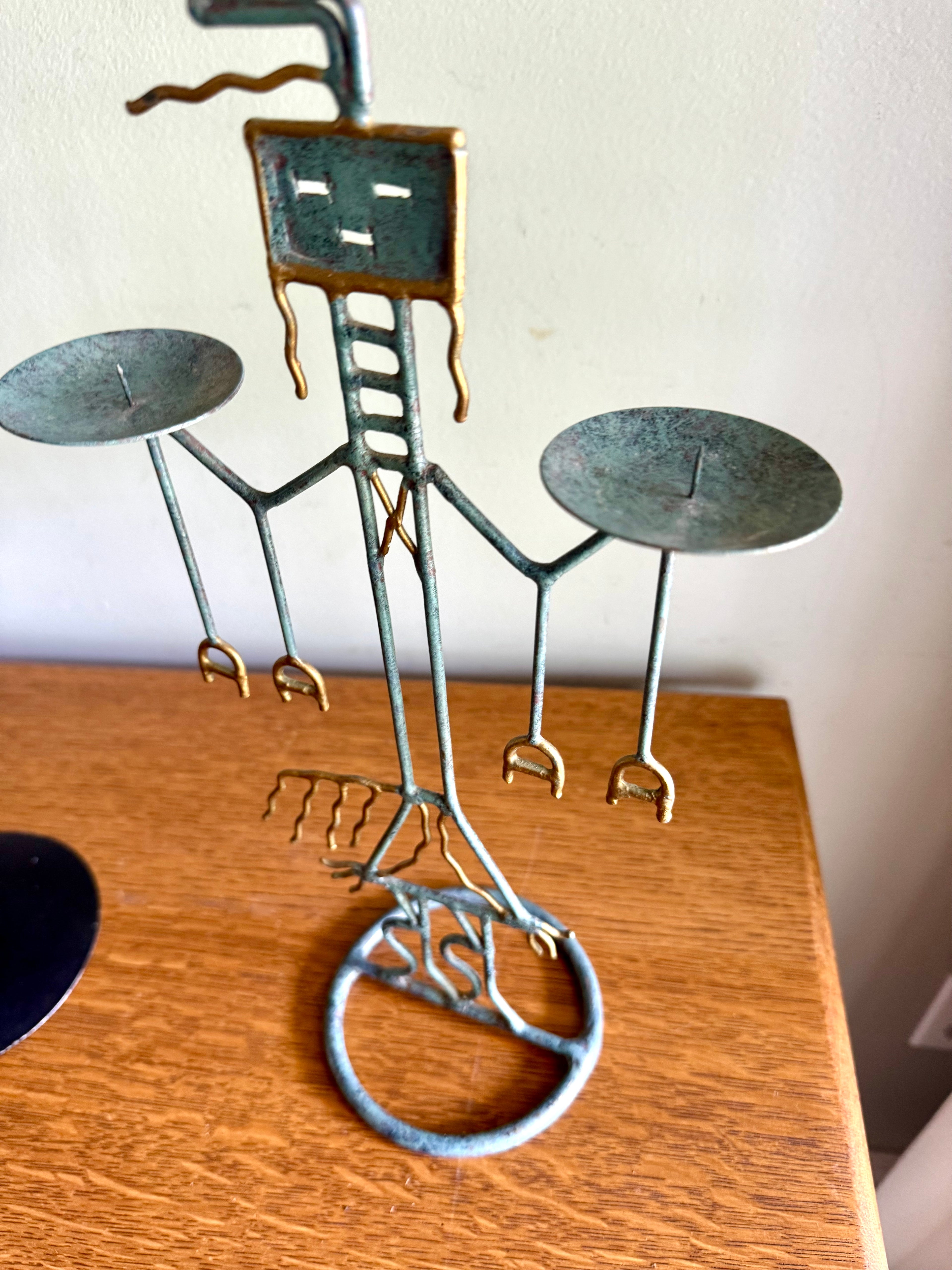 Vintage Metal Tribal Art Candle Holders | Ashanti Doll Metal Candle Holder | African Tribal Designed Metal Candlestick Holders