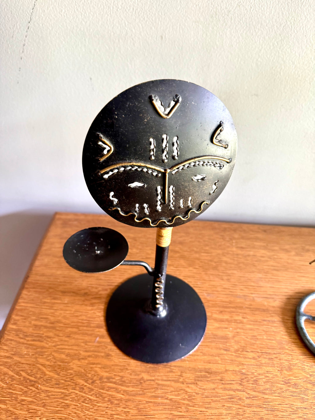 Vintage Metal Tribal Art Candle Holders | Ashanti Doll Metal Candle Holder | African Tribal Designed Metal Candlestick Holders