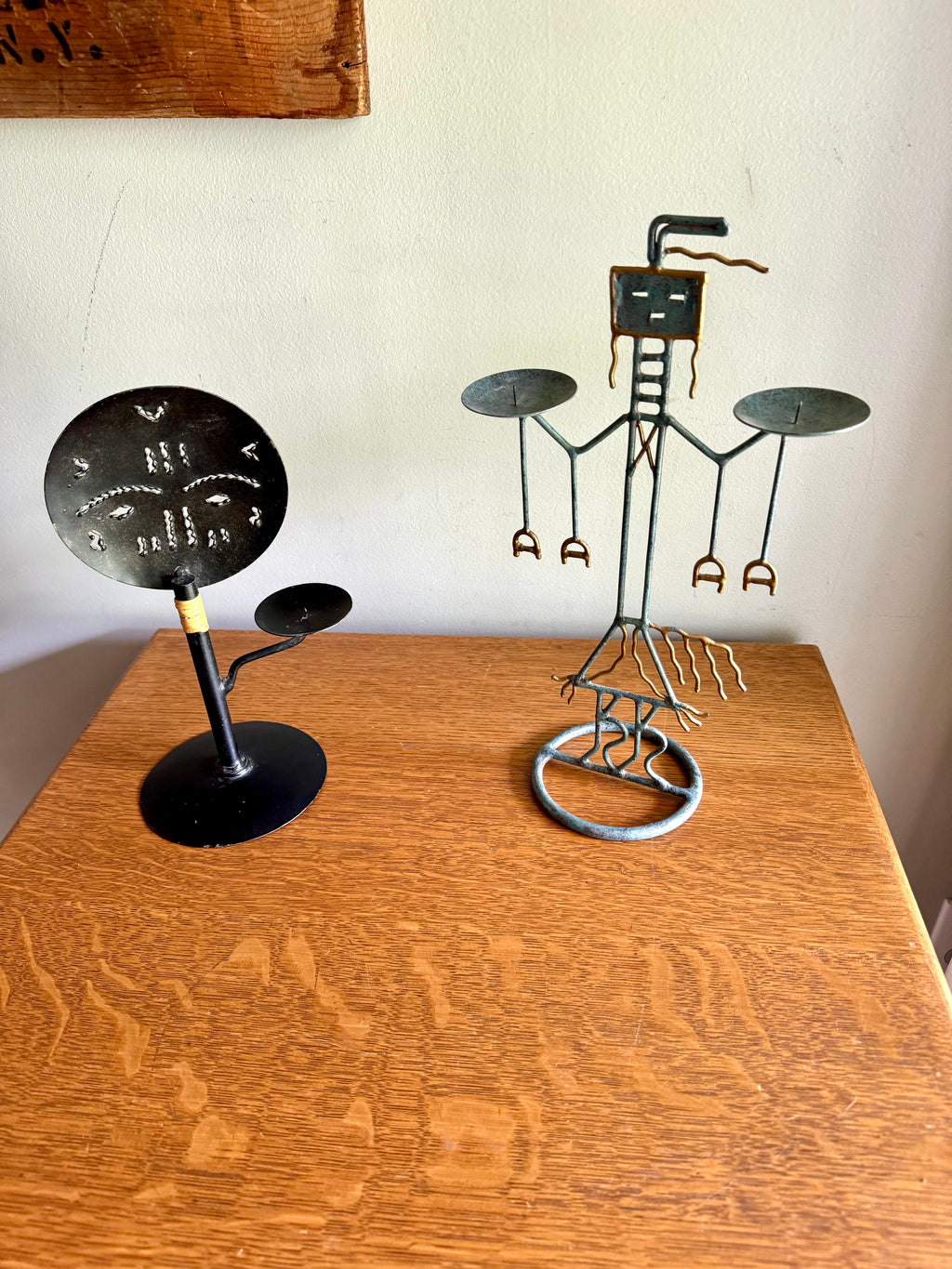 Vintage Metal Tribal Art Candle Holders | Ashanti Doll Metal Candle Holder | African Tribal Designed Metal Candlestick Holders