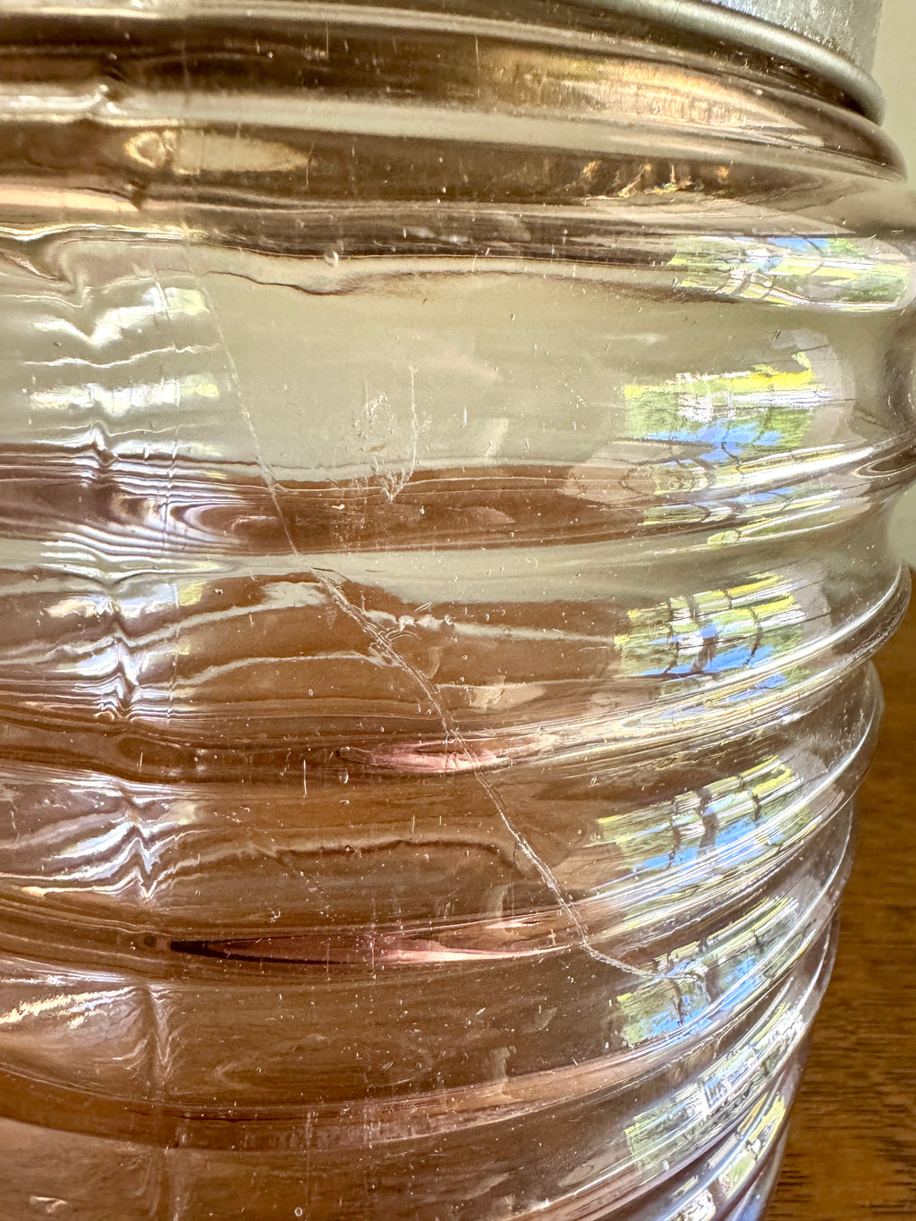 Vtg Sellers Hoosier Pink Glass Jar Ribbed/Beehive Design ~ 7.5" Tall x 7" Wide ~ Signed 20s-40's Jar