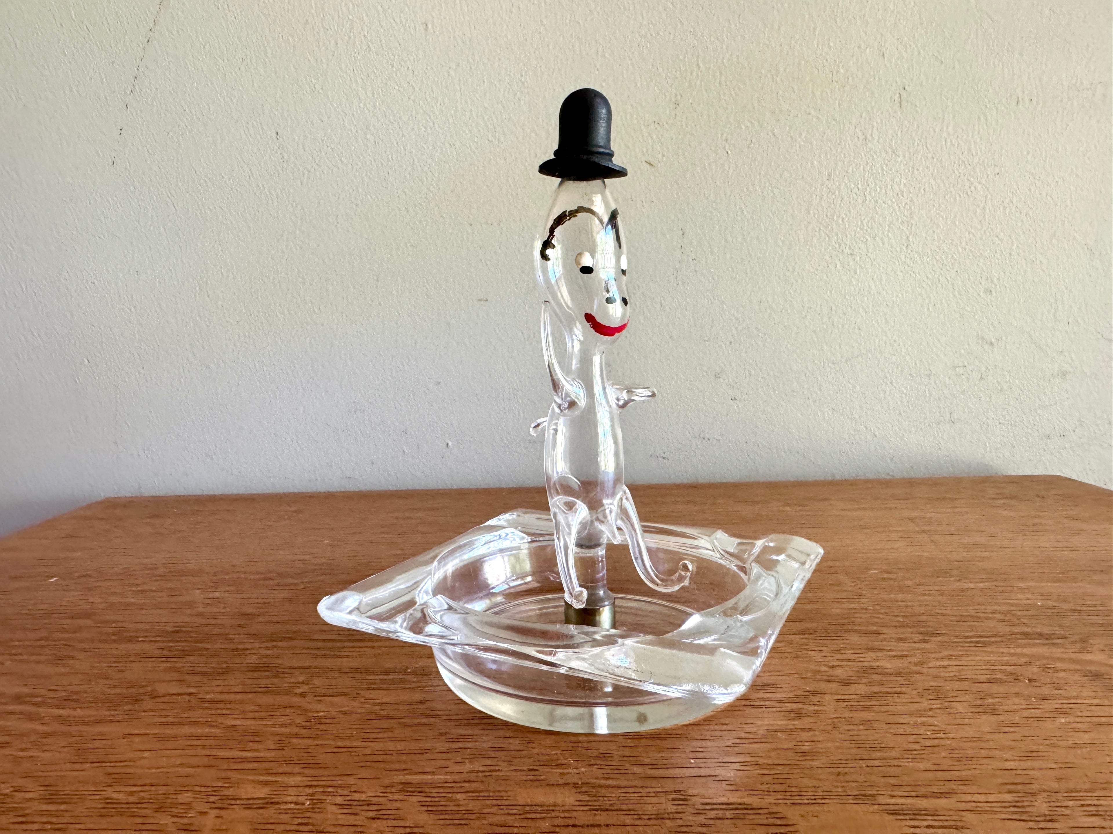 Vtg Blown Glass Figural Ashtray ~ Top Hat Figural Folk Art Blown Glass Ashtray