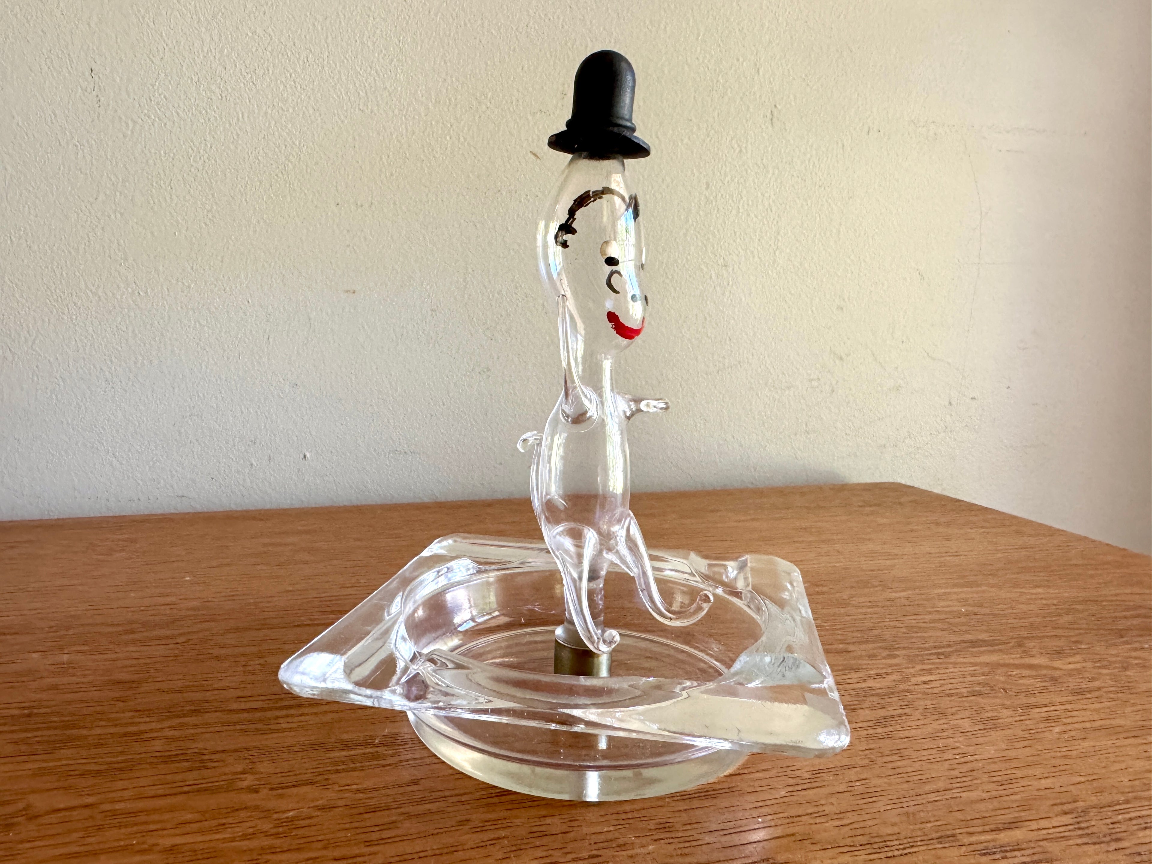 Vtg Blown Glass Figural Ashtray ~ Top Hat Figural Folk Art Blown Glass Ashtray