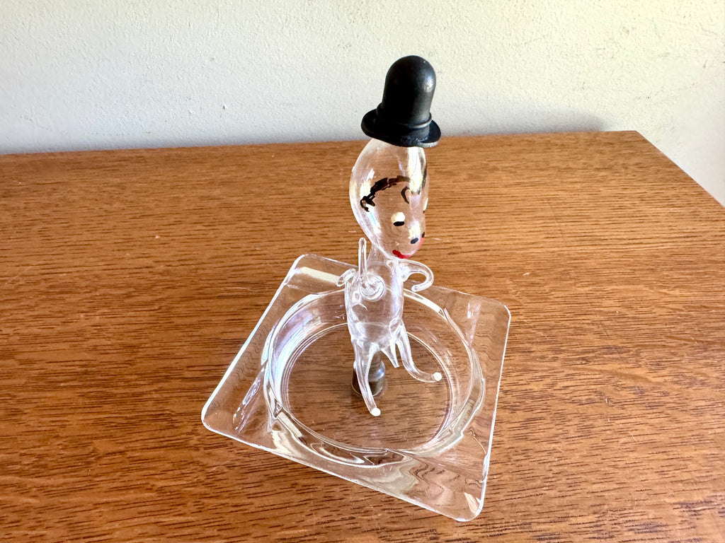 Vtg Blown Glass Figural Ashtray ~ Top Hat Figural Folk Art Blown Glass Ashtray