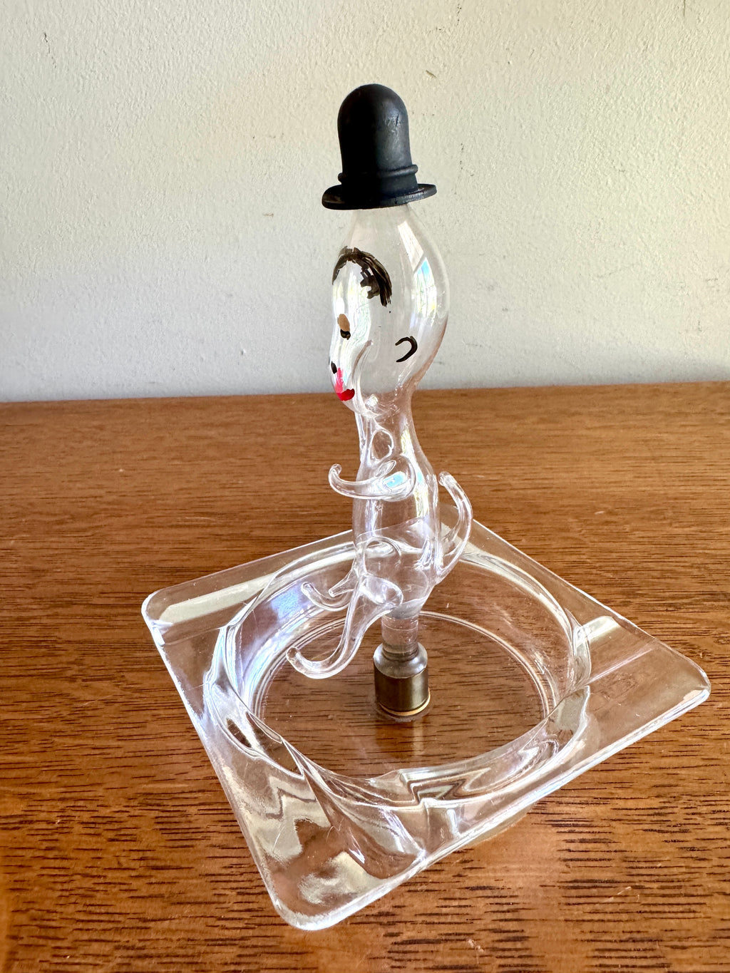 Vtg Blown Glass Figural Ashtray ~ Top Hat Figural Folk Art Blown Glass Ashtray