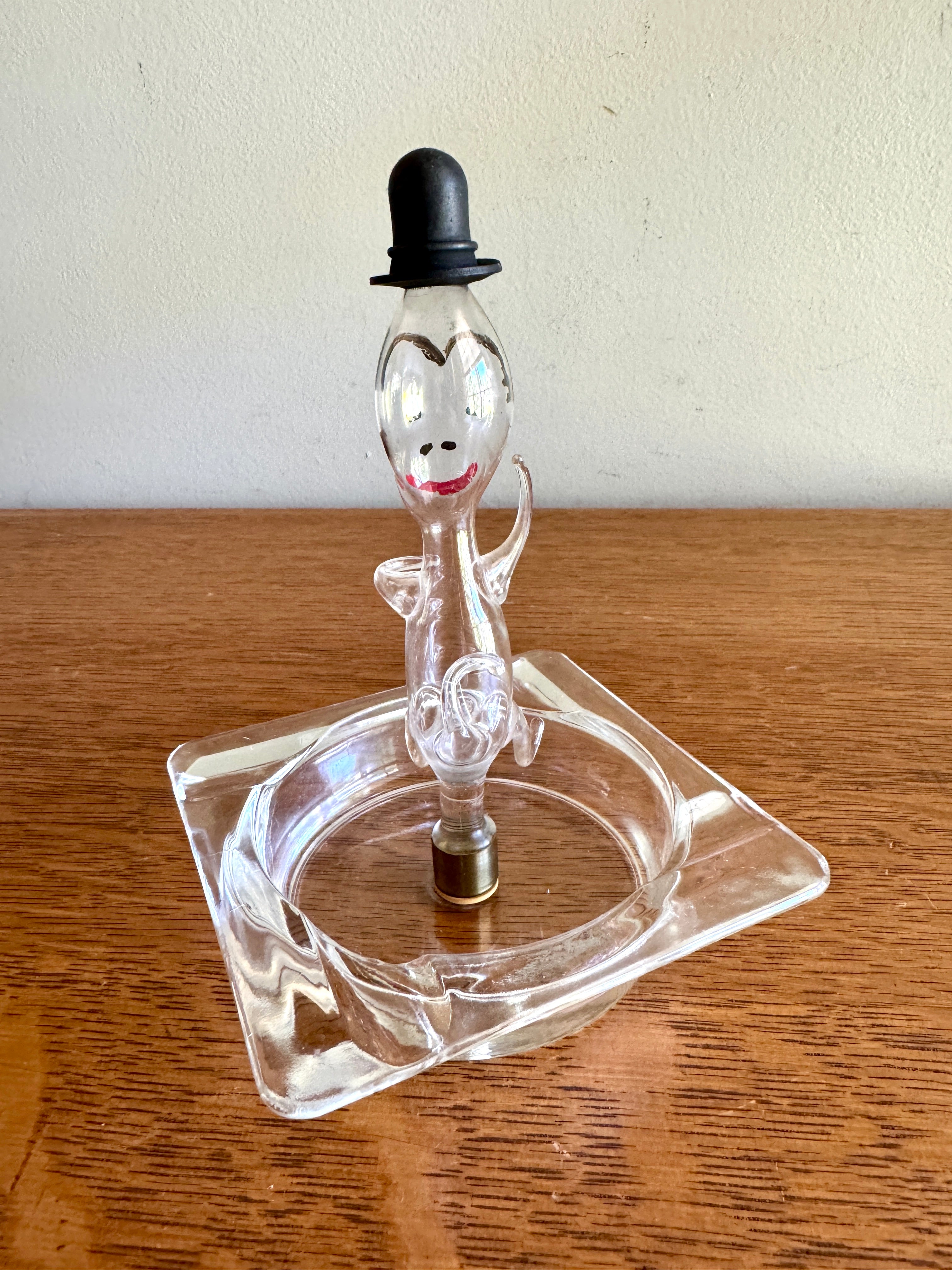 Vtg Blown Glass Figural Ashtray ~ Top Hat Figural Folk Art Blown Glass Ashtray