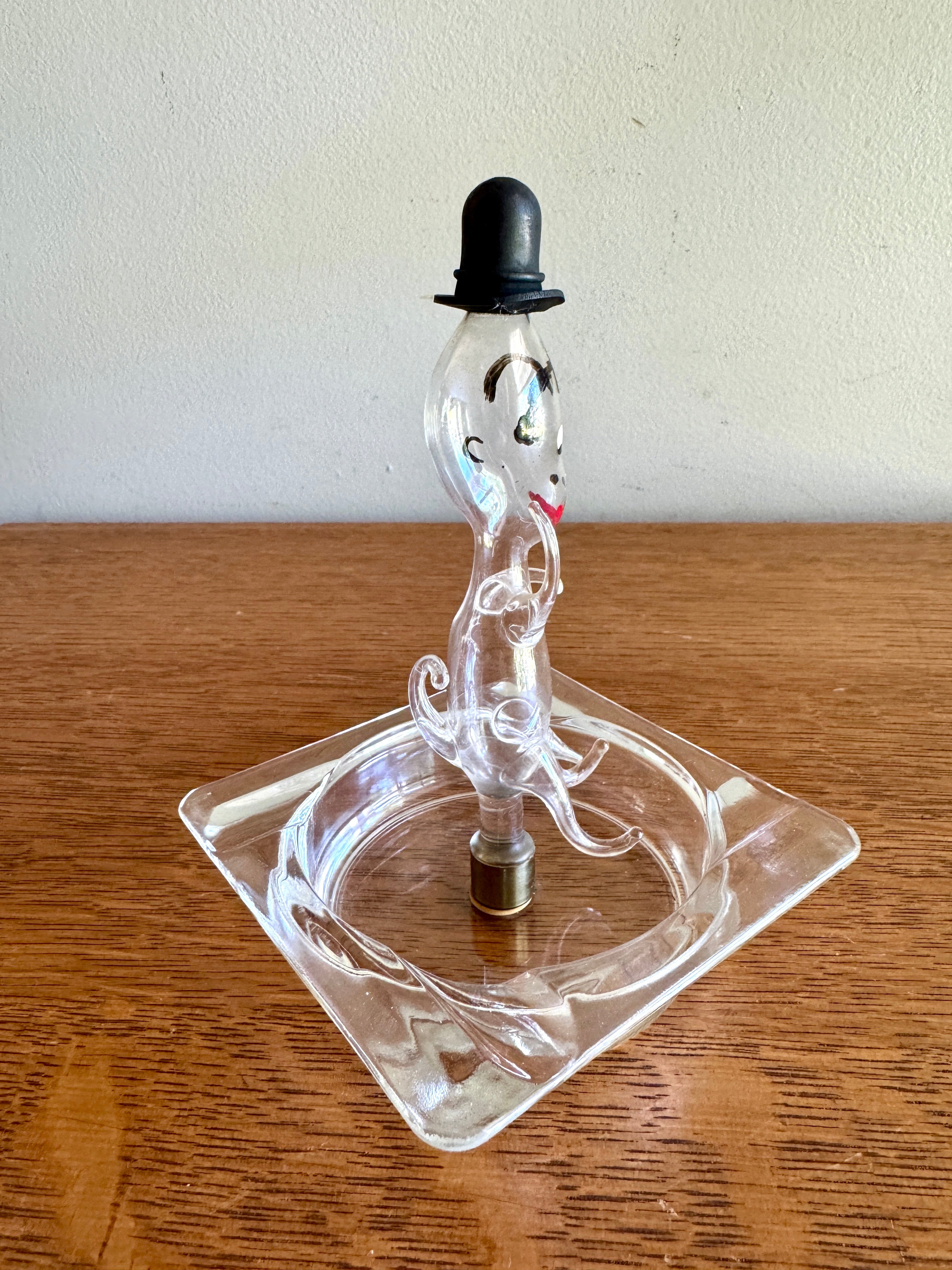 Vtg Blown Glass Figural Ashtray ~ Top Hat Figural Folk Art Blown Glass Ashtray