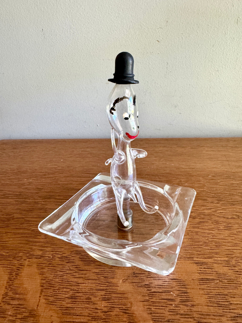 Vtg Blown Glass Figural Ashtray ~ Top Hat Figural Folk Art Blown Glass Ashtray
