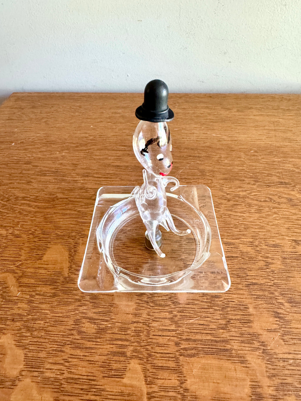 Vtg Blown Glass Figural Ashtray ~ Top Hat Figural Folk Art Blown Glass Ashtray